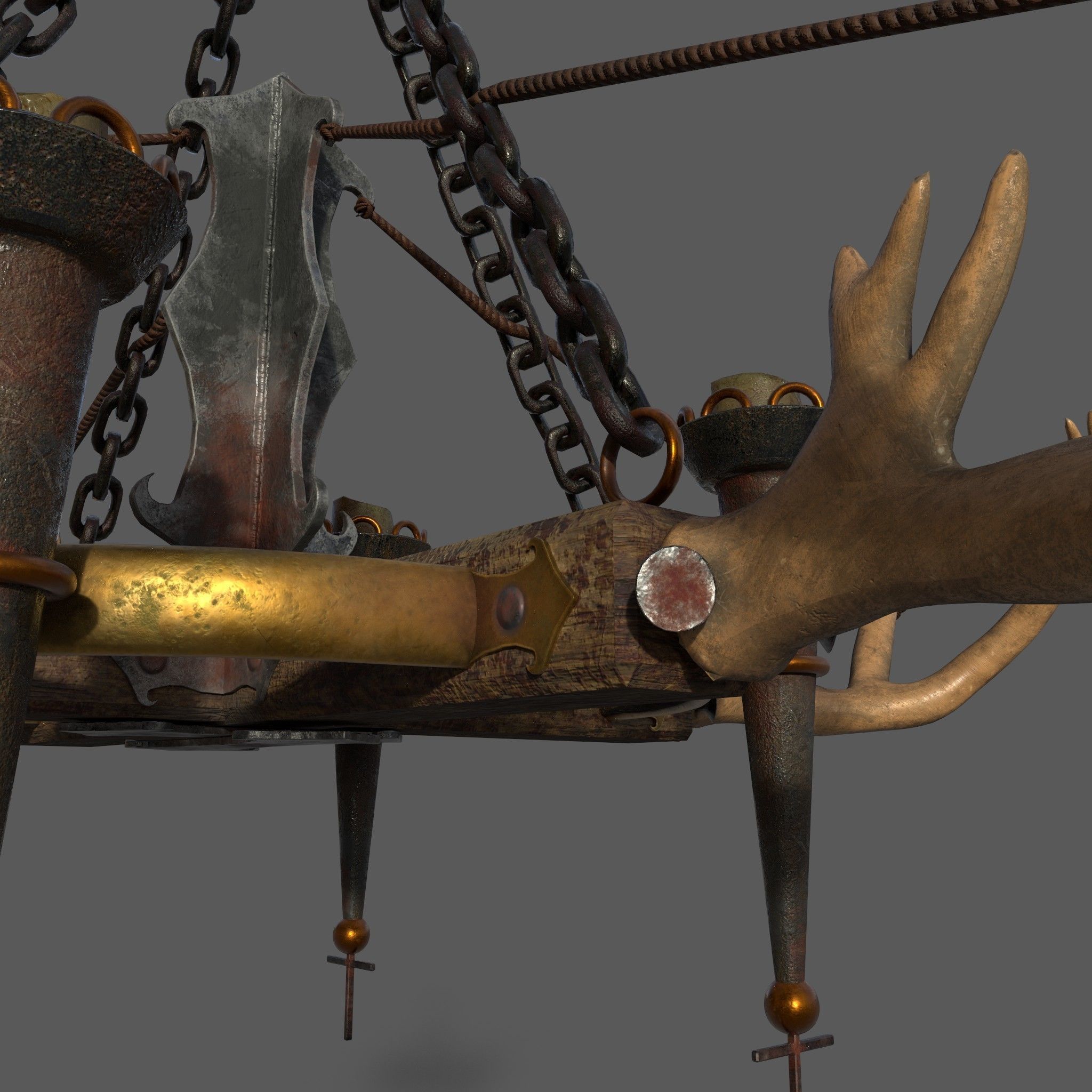 Medieval Antler Chandelier Design Three  Low-poly 3D model_23