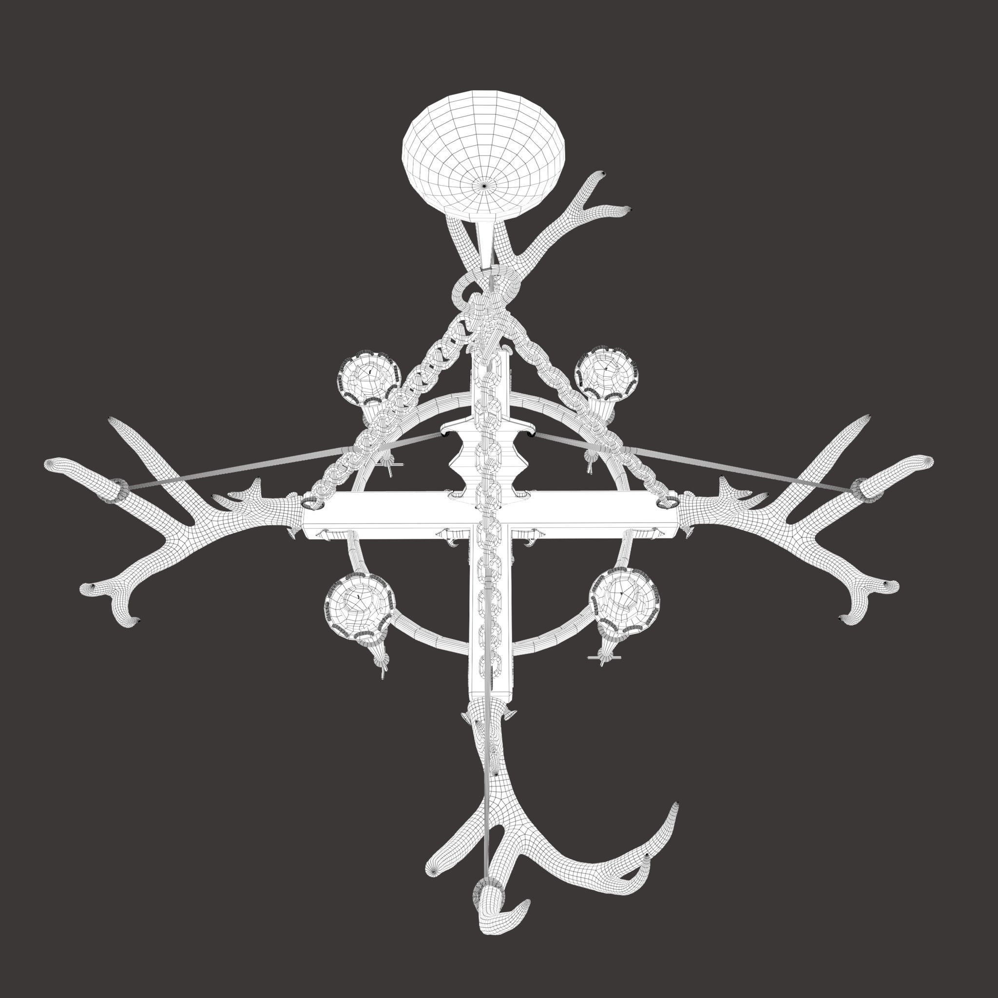 Medieval Antler Chandelier Design Three  Low-poly 3D model_34