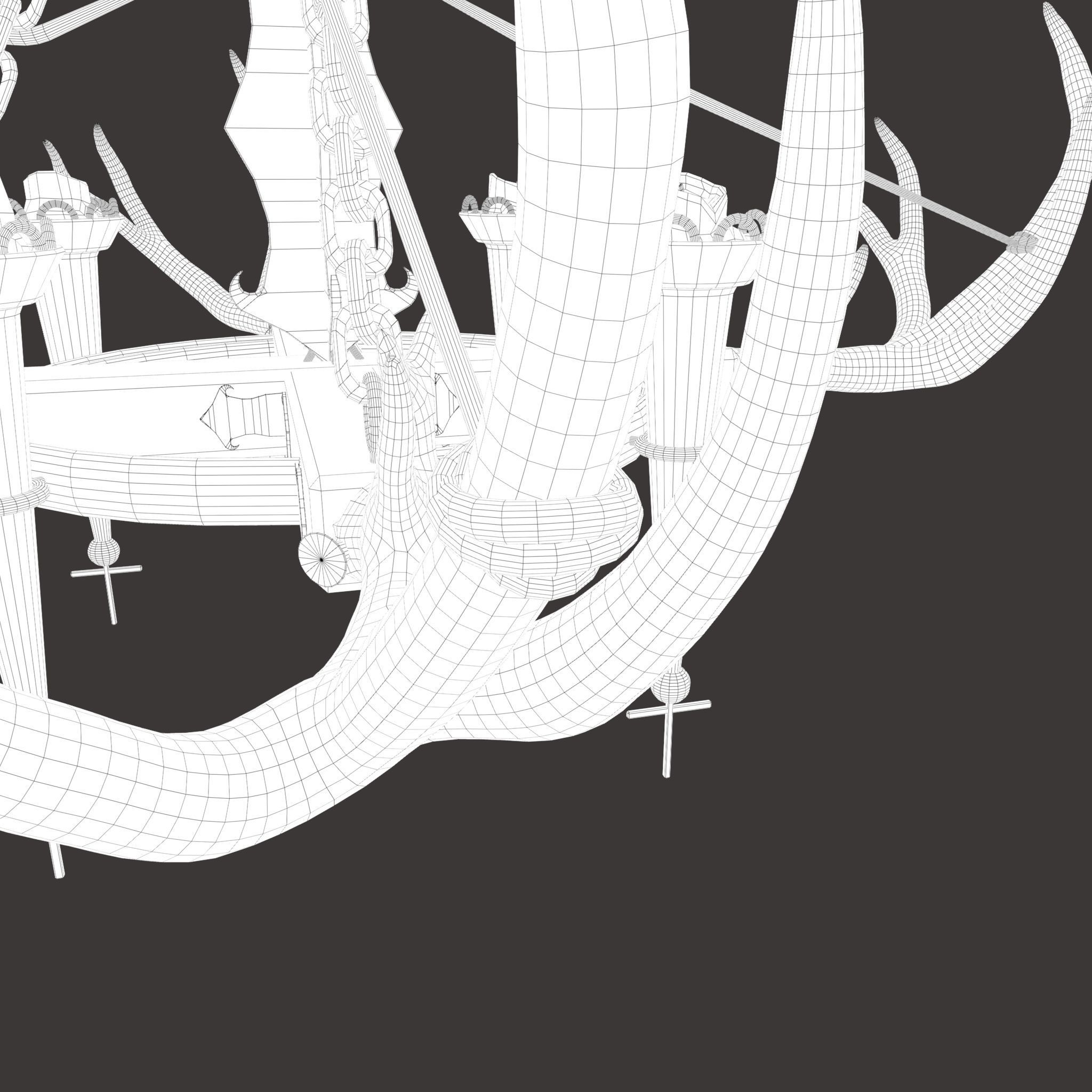 Medieval Antler Chandelier Design Three  Low-poly 3D model_30