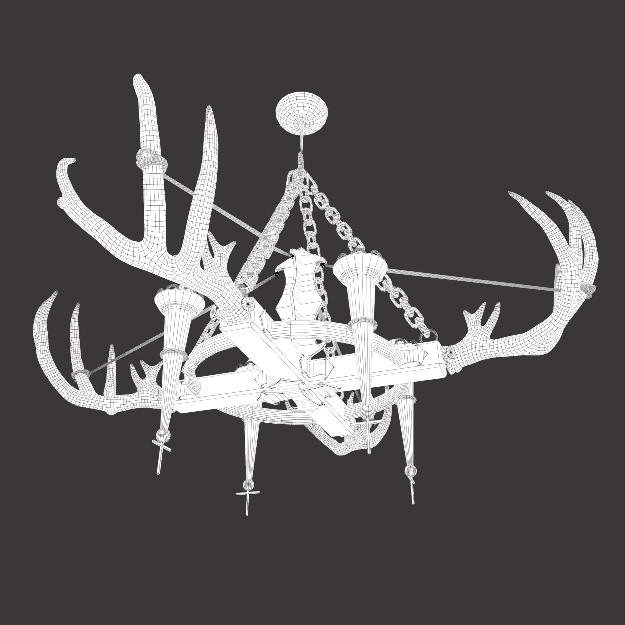 Medieval Antler Chandelier Design Three  Low-poly 3D model_43