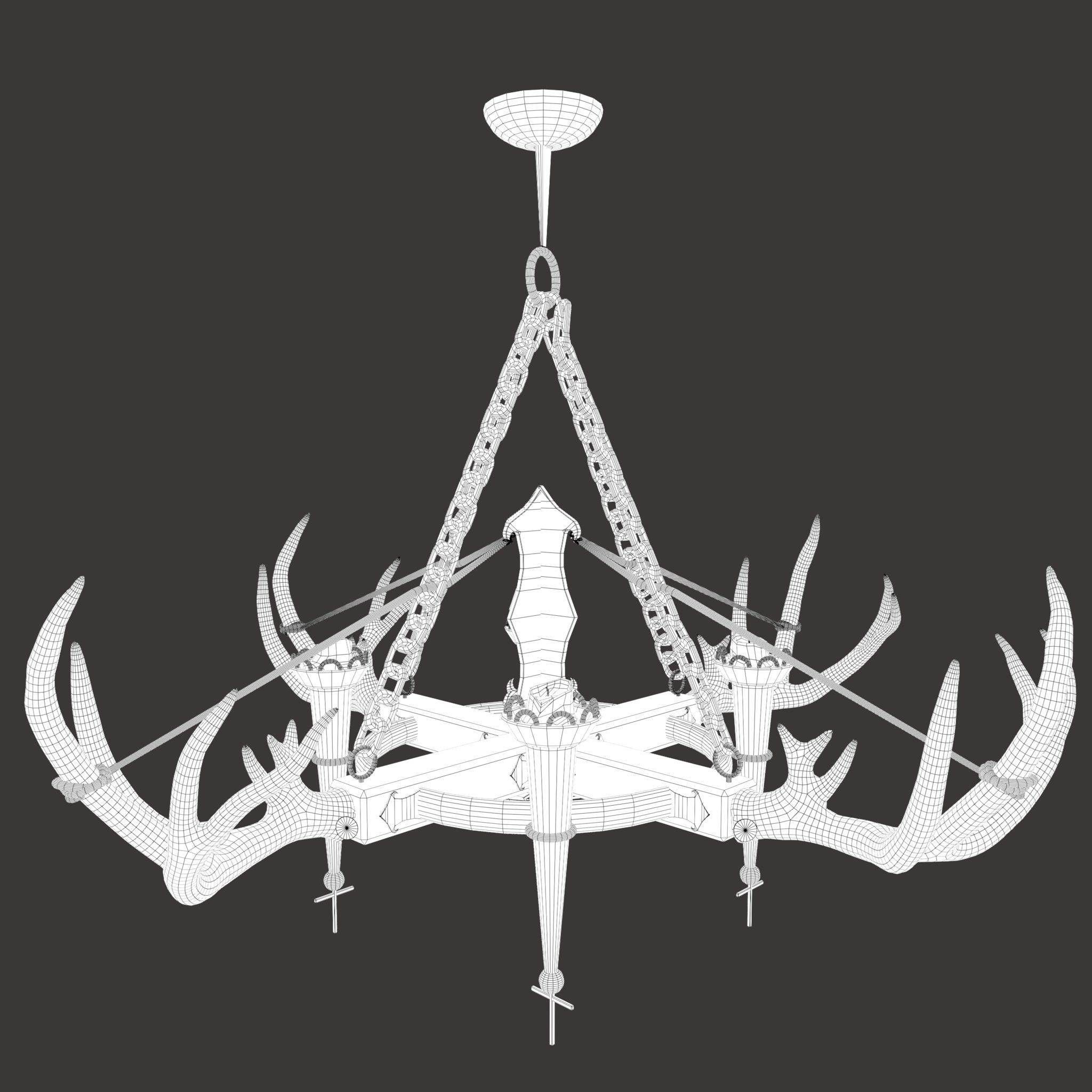 Medieval Antler Chandelier Design Three  Low-poly 3D model_29
