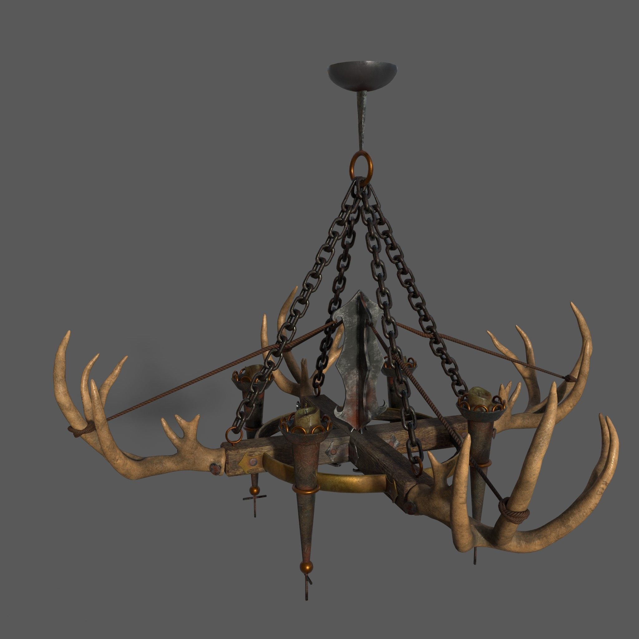 Medieval Antler Chandelier Design Three  Low-poly 3D model_4