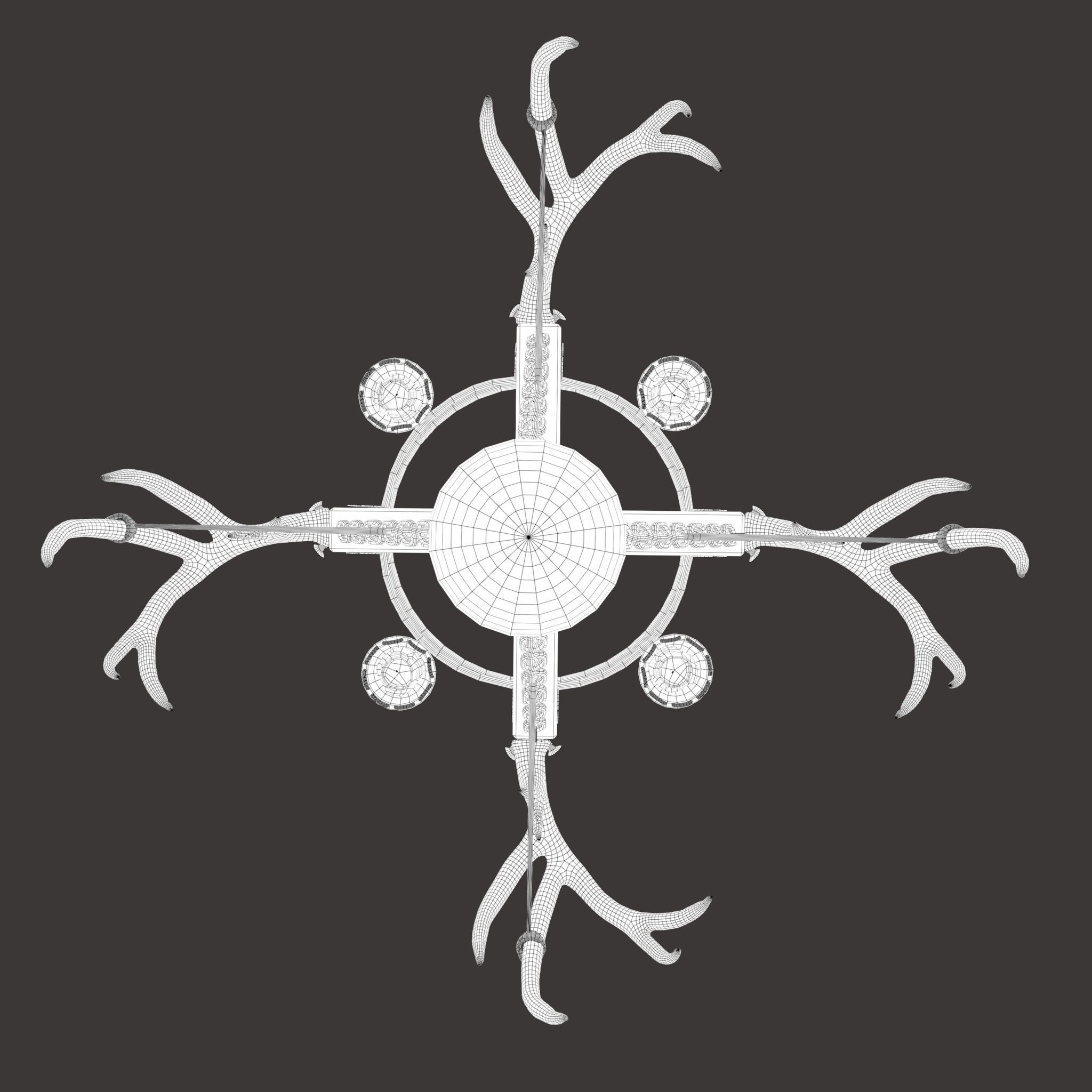 Medieval Antler Chandelier Design Three  Low-poly 3D model_33