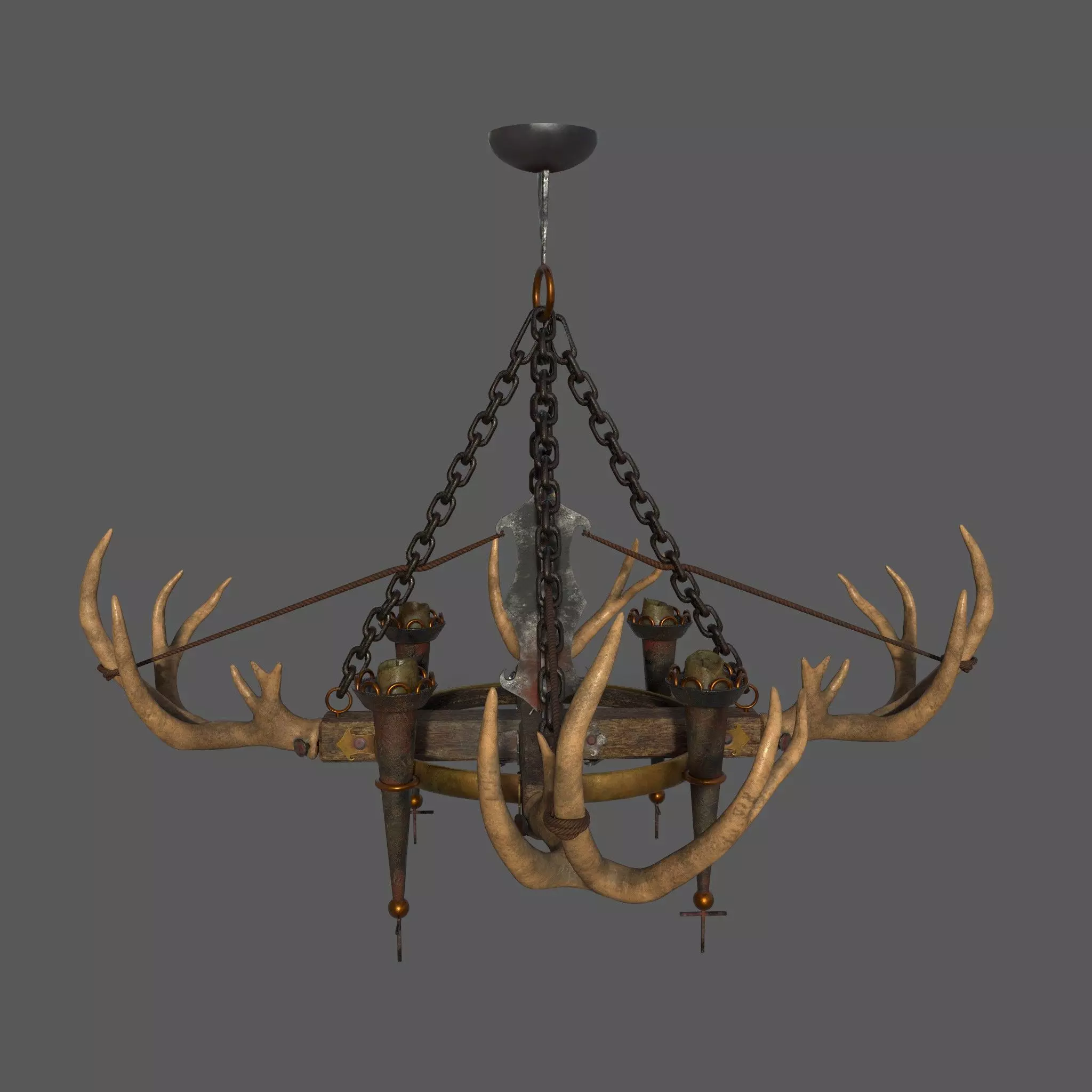 Medieval Antler Chandelier Design Three  Low-poly 3D model_0