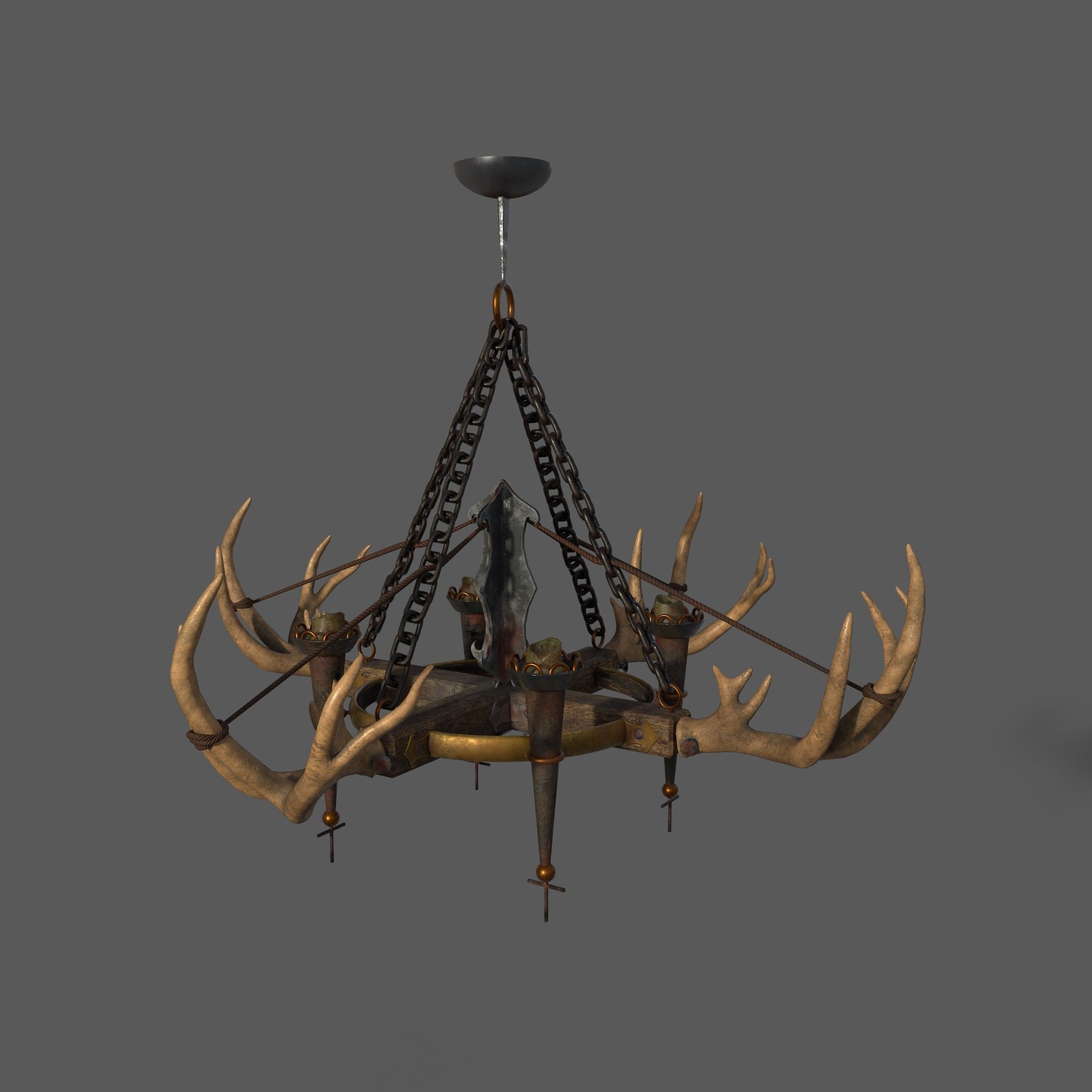 Medieval Antler Chandelier Design Three  Low-poly 3D model_5