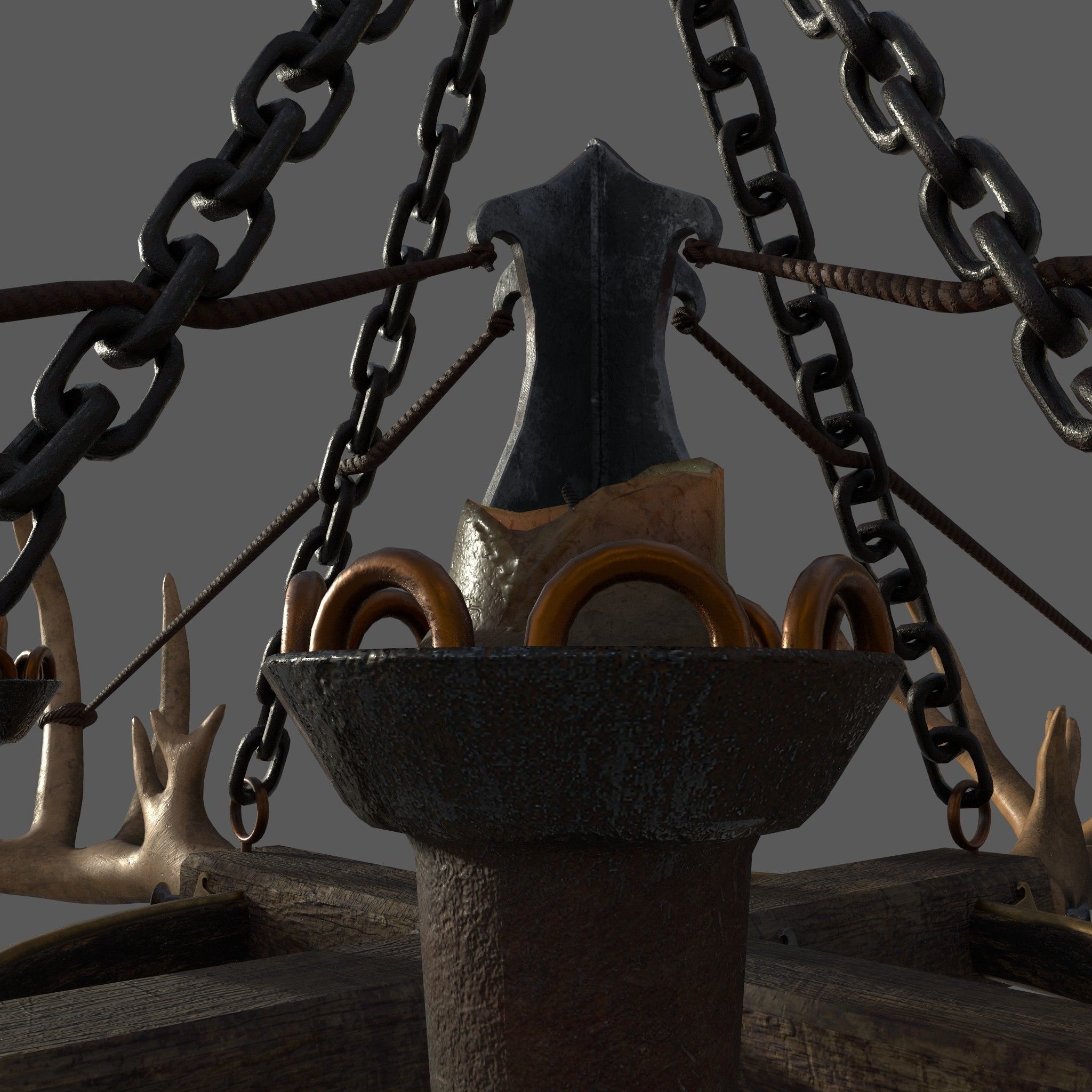 Medieval Antler Chandelier Design Three  Low-poly 3D model_17