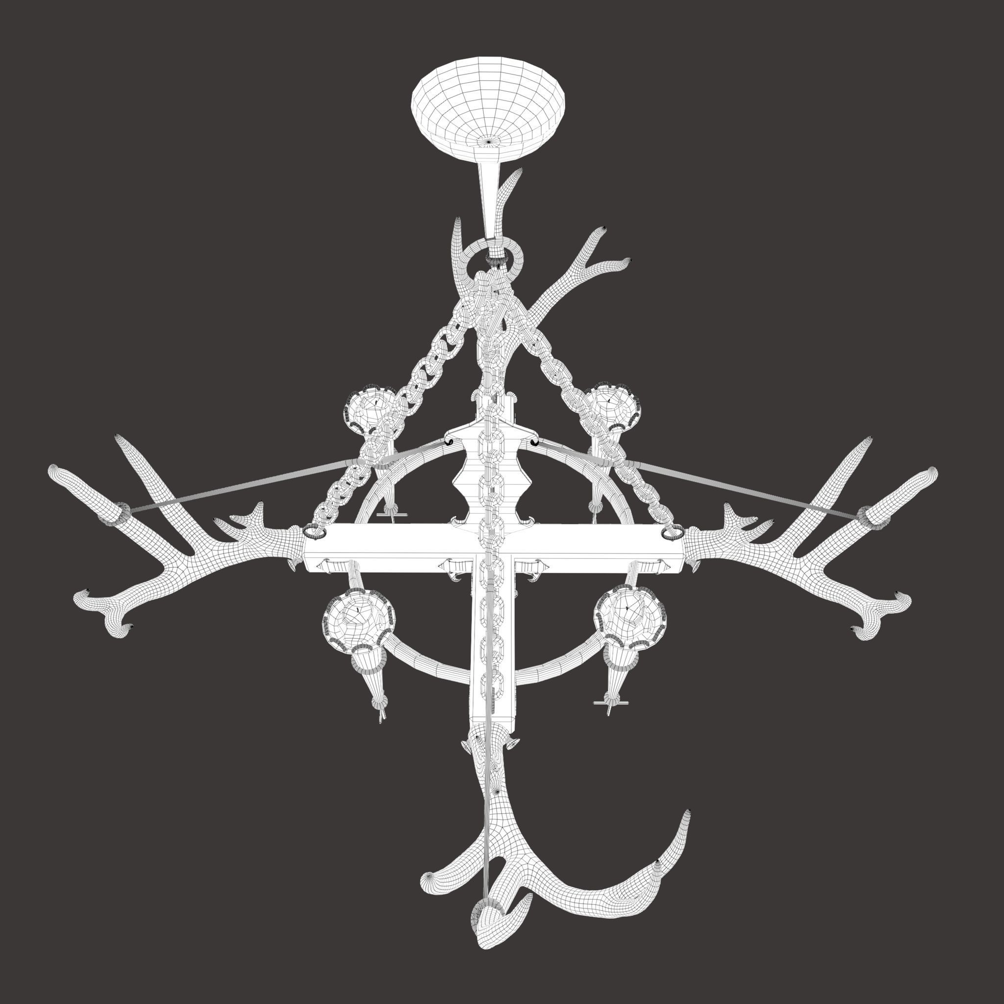 Medieval Antler Chandelier Design Three  Low-poly 3D model_32