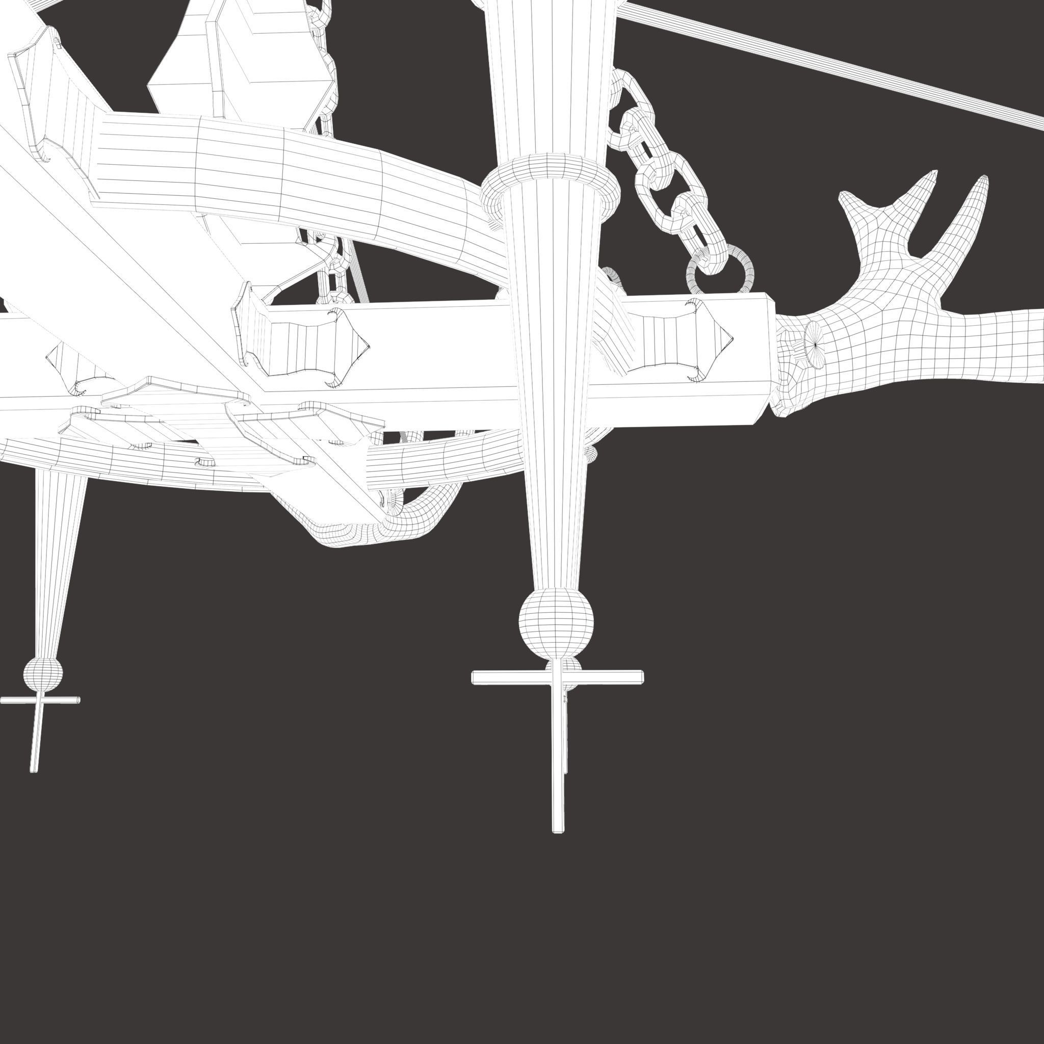 Medieval Antler Chandelier Design Three  Low-poly 3D model_42