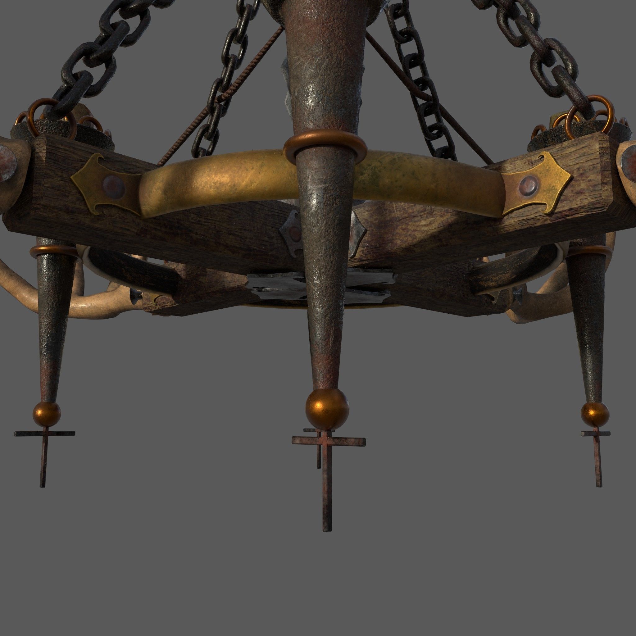 Medieval Antler Chandelier Design Three  Low-poly 3D model_14