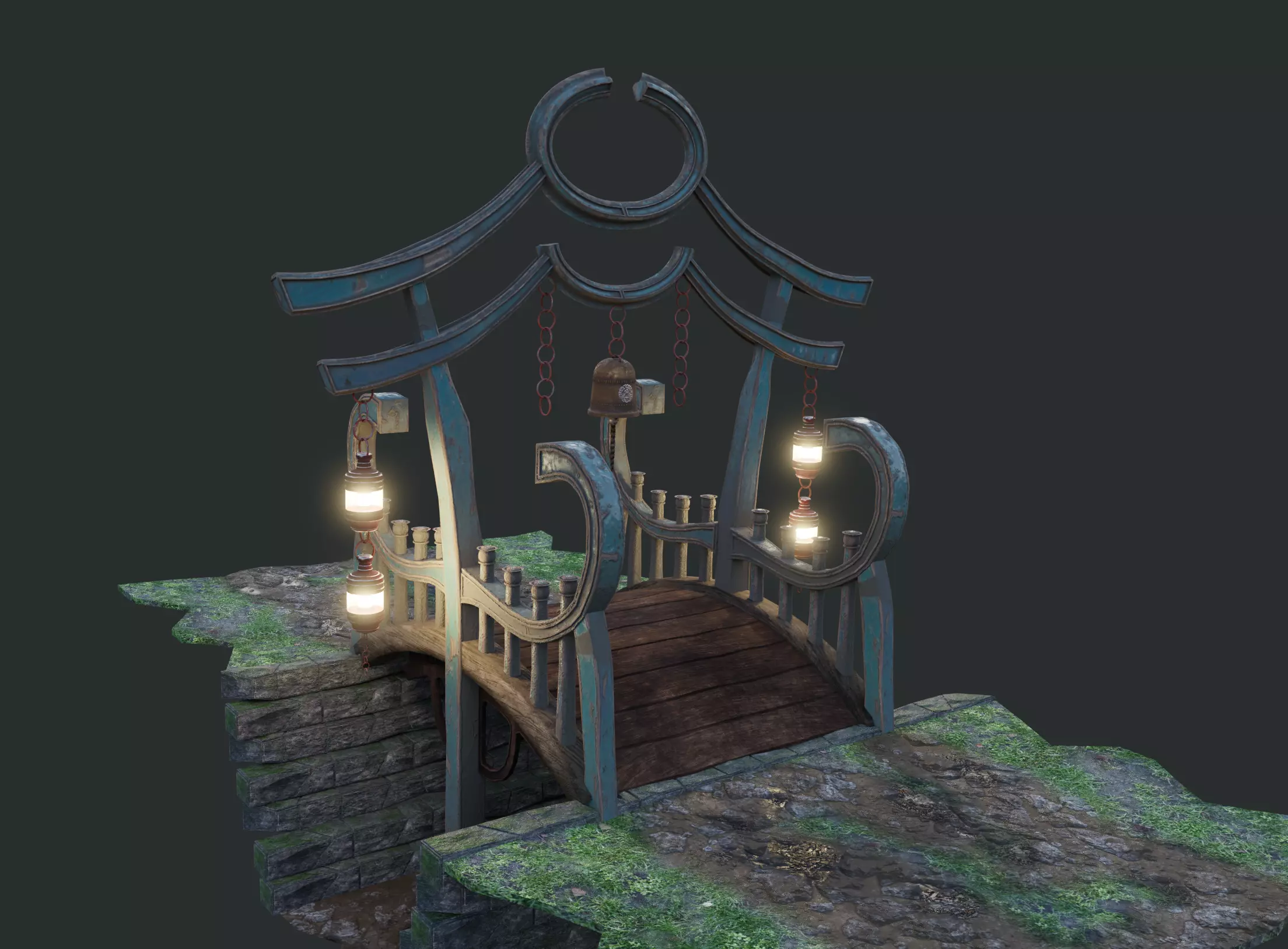 China Old wooden Bridge 3D model_0