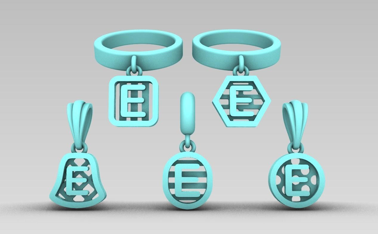 Initial letter charm with 5 different shapes - Alphabet E 3D print model_2