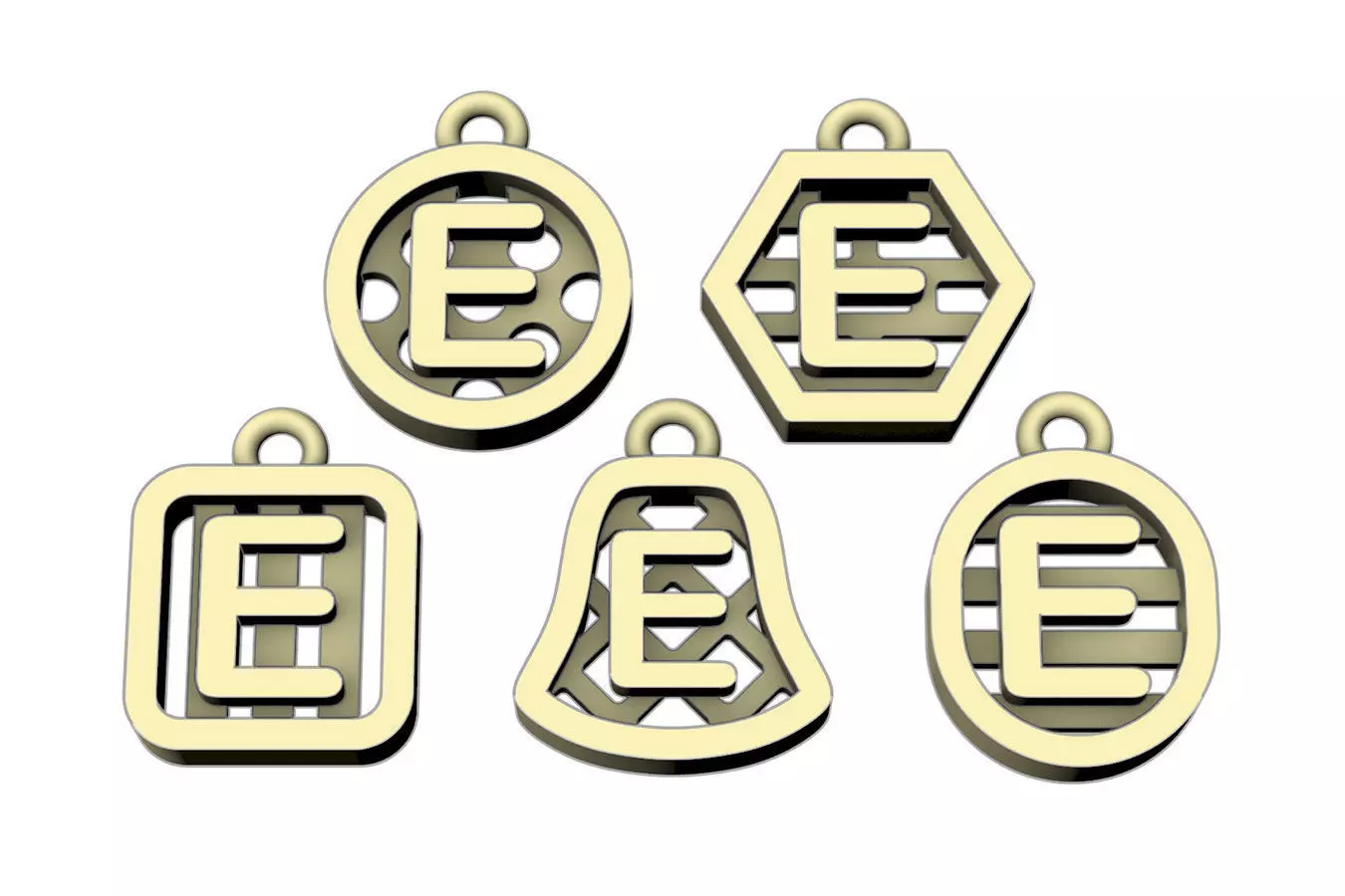 Initial letter charm with 5 different shapes - Alphabet E 3D print model_0