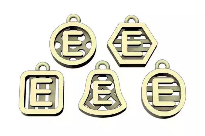 Initial letter charm with 5 different shapes - Alphabet E