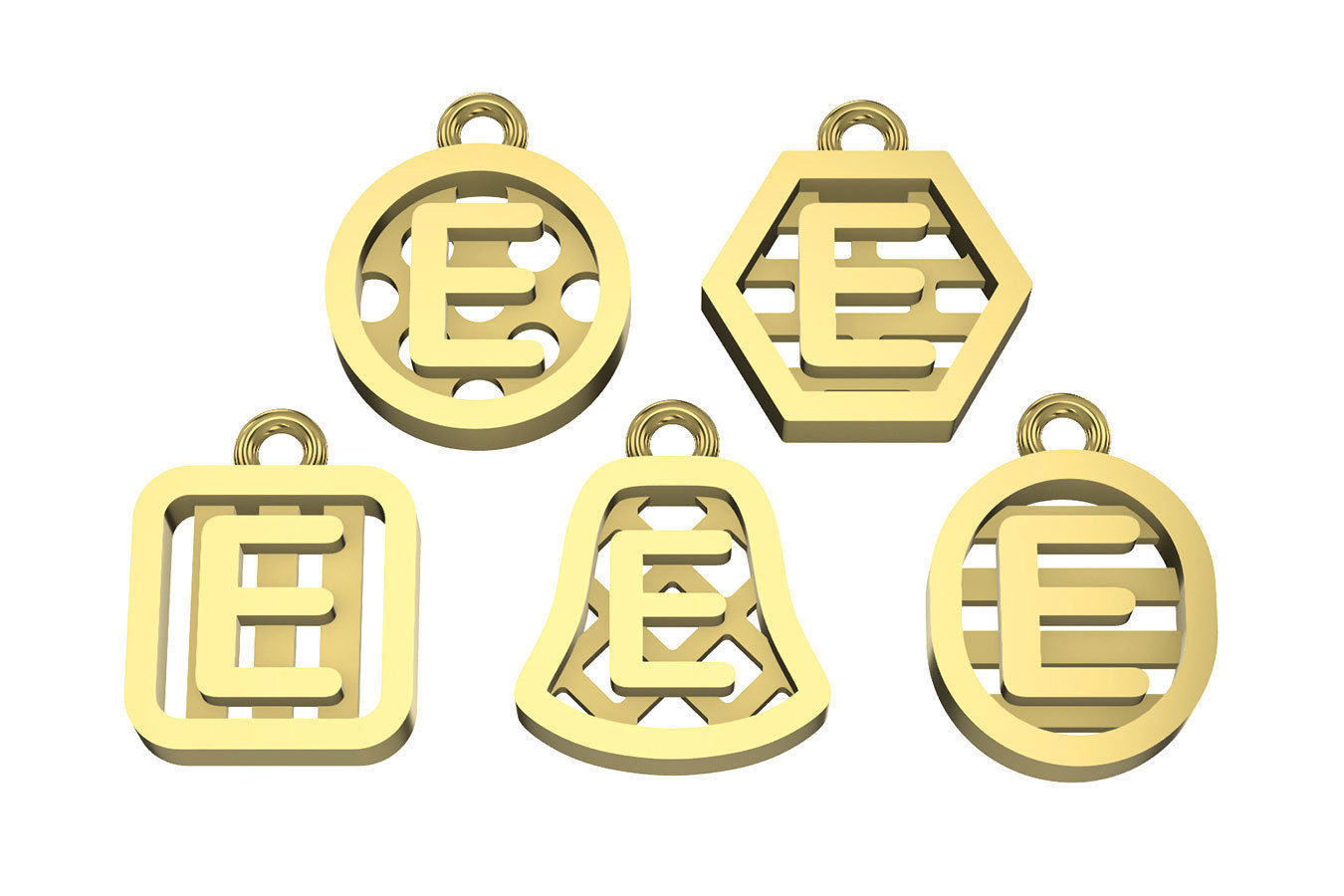 Initial letter charm with 5 different shapes - Alphabet E 3D print model_14