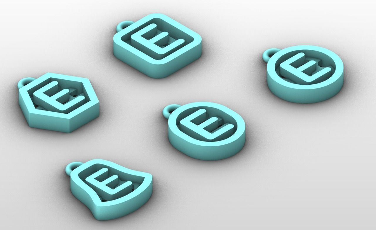 Initial letter charm with 5 different shapes - Alphabet E 3D print model_5