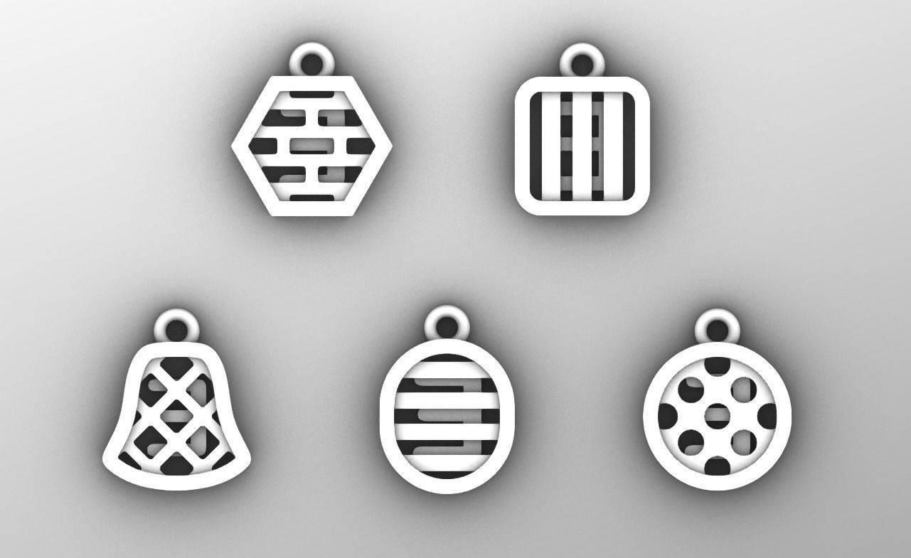 Initial letter charm with 5 different shapes - Alphabet E 3D print model_9