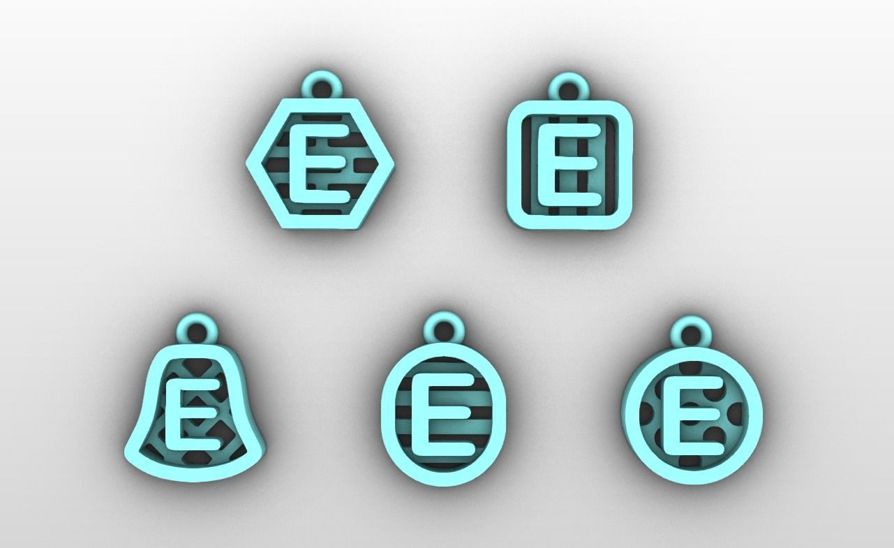 Initial letter charm with 5 different shapes - Alphabet E 3D print model_4