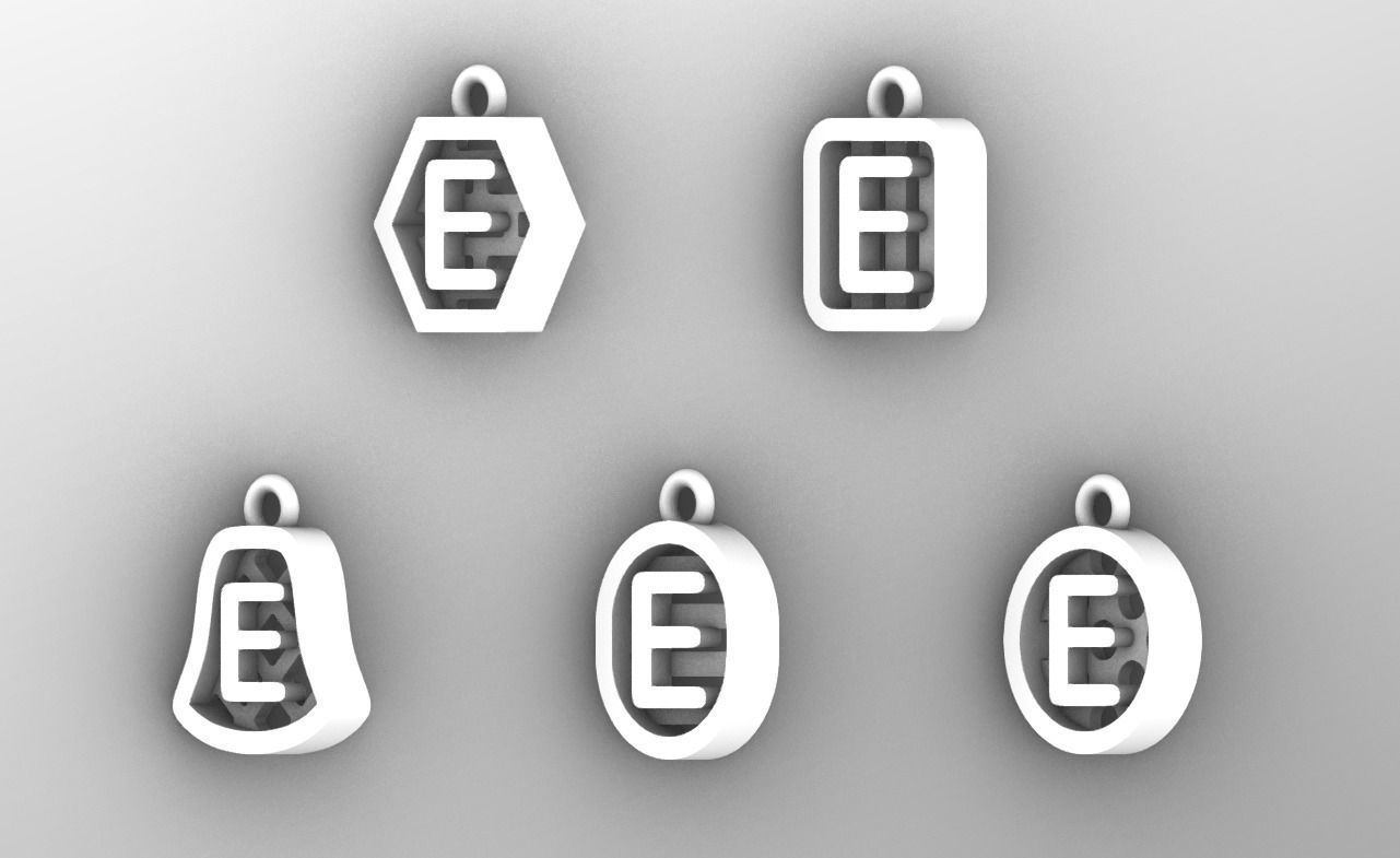 Initial letter charm with 5 different shapes - Alphabet E 3D print model_7