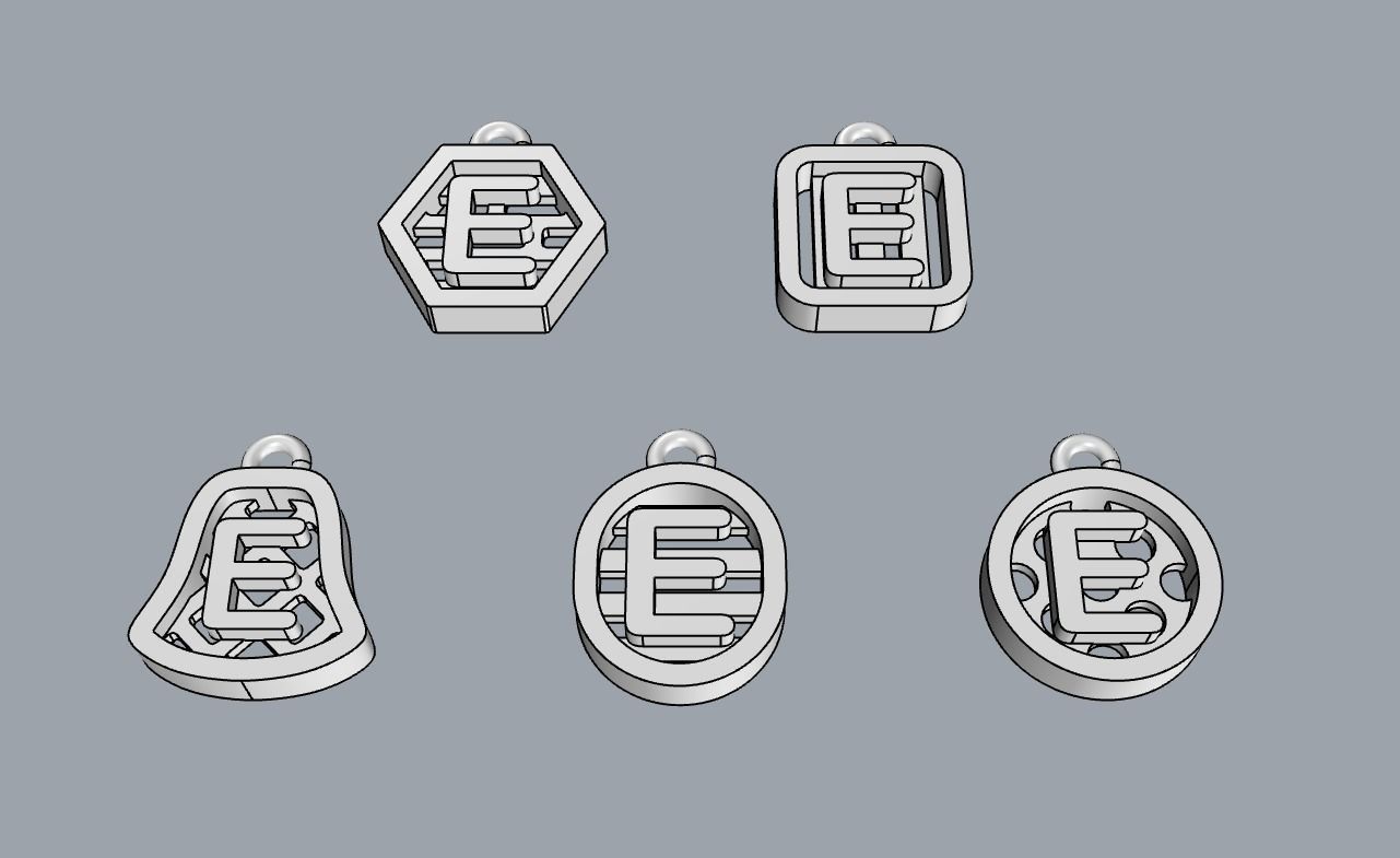 Initial letter charm with 5 different shapes - Alphabet E 3D print model_10