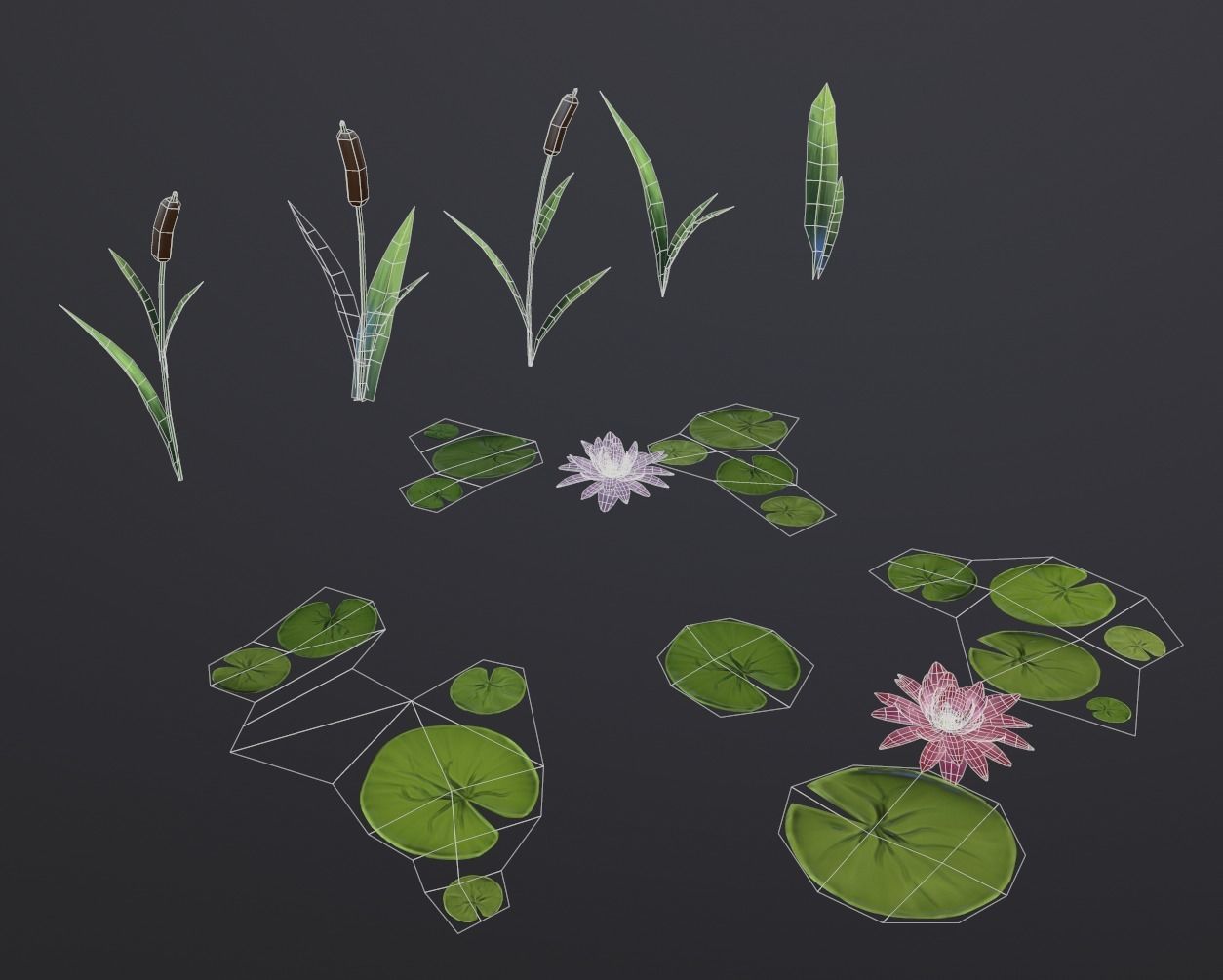 Swamp game-ready stylized set Low-poly 3D model_2