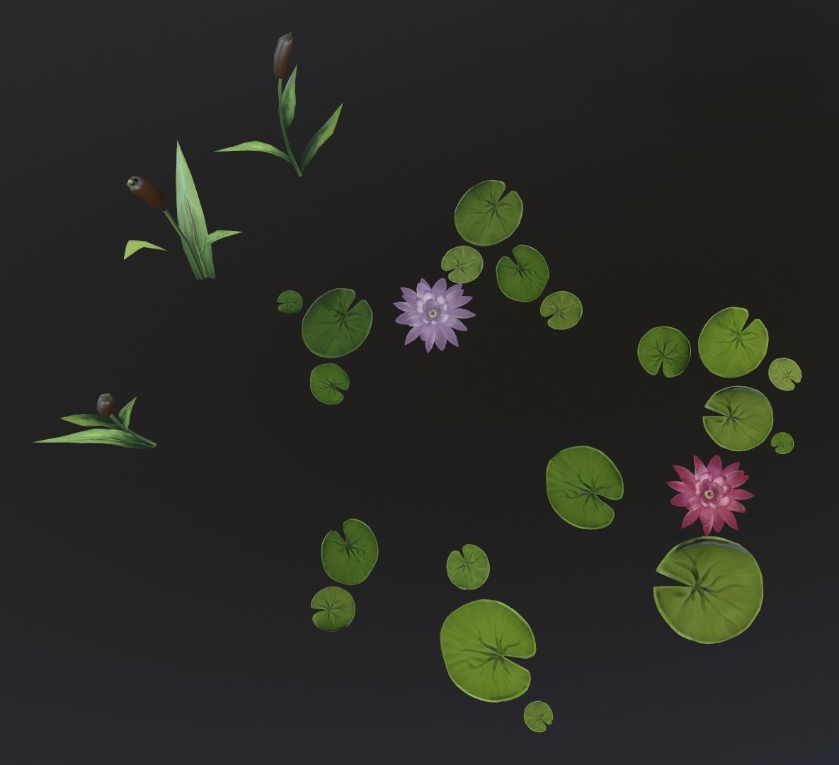 Swamp game-ready stylized set Low-poly 3D model_4