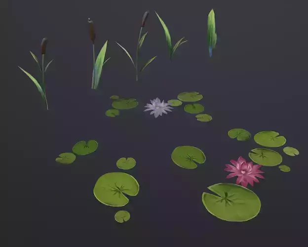 Swamp game-ready stylized set Low-poly 3D model