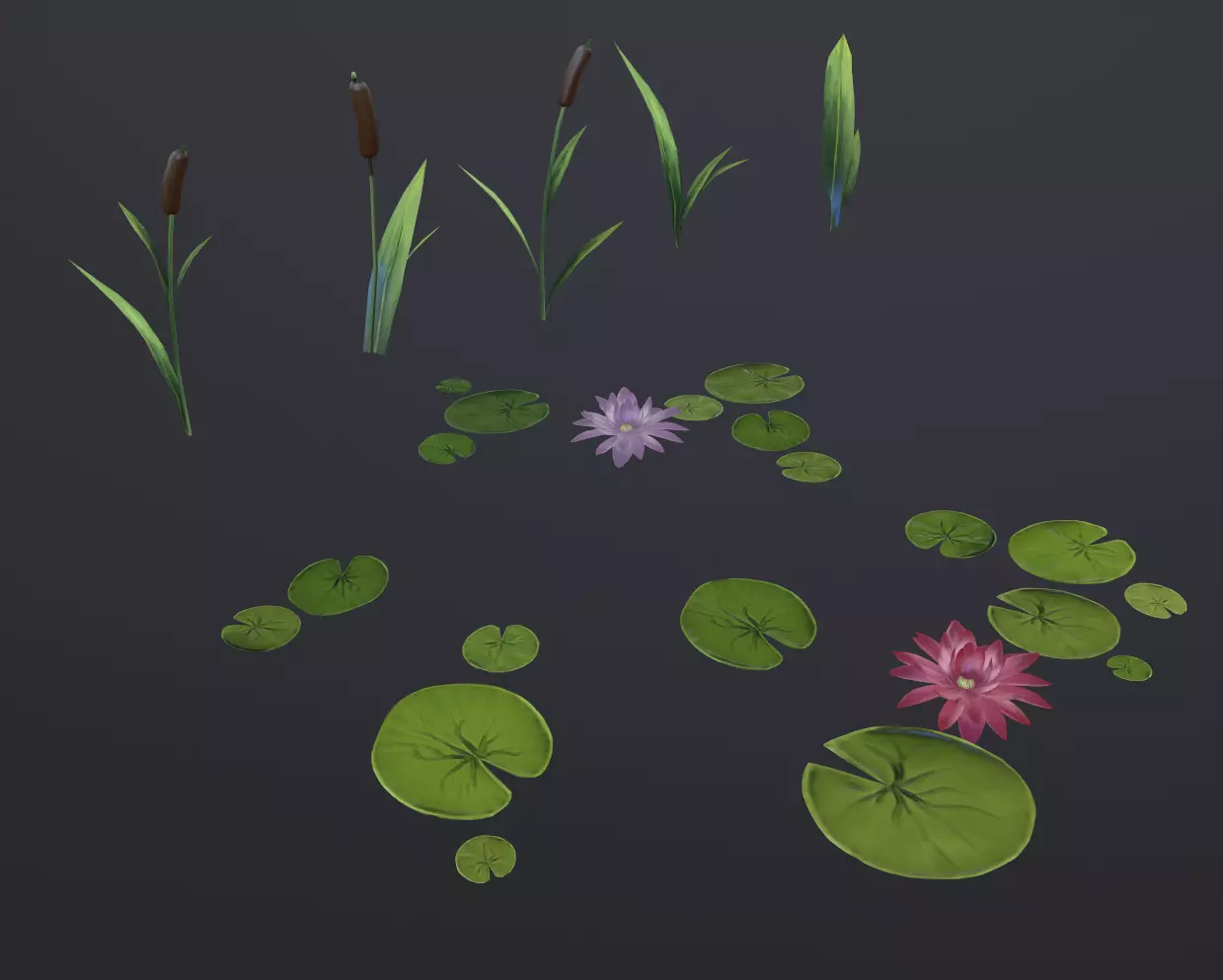 Swamp game-ready stylized set Low-poly 3D model_0