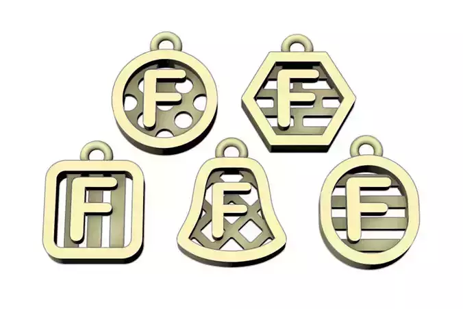 Initial letter charm with 5 different shapes - Alphabet F