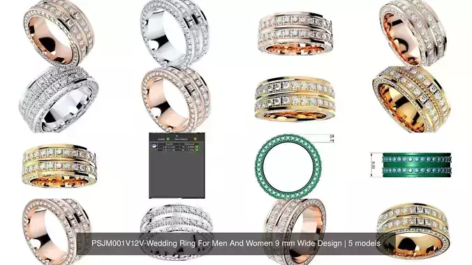 PSJM001V12V-Wedding Ring For Men And Women 9 mm Wide Design