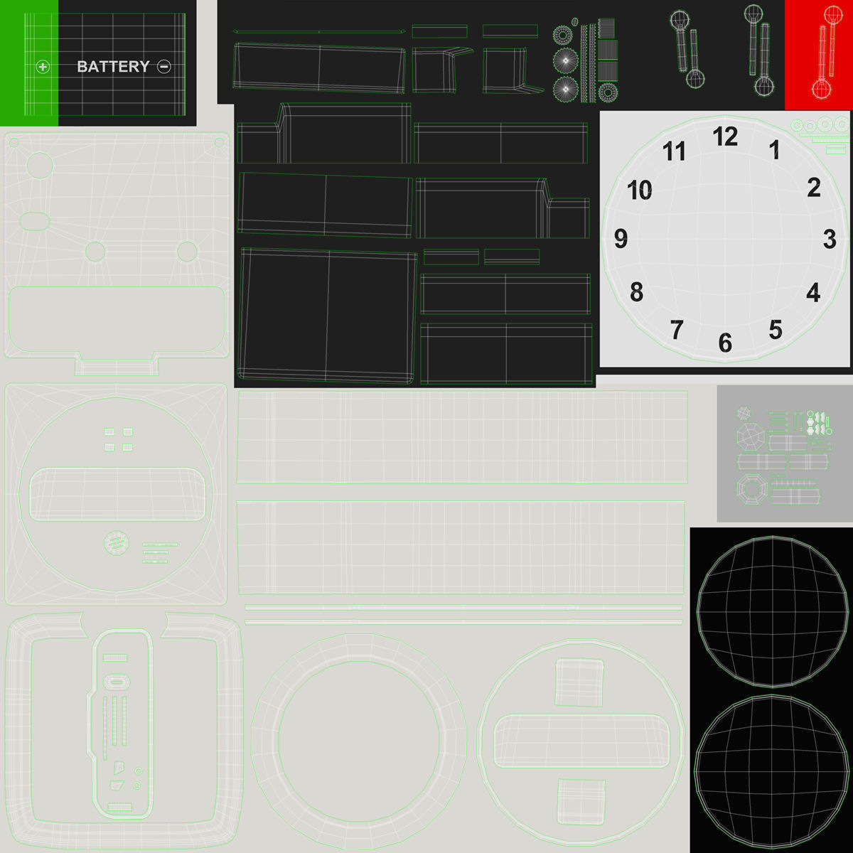 White Clock Low-poly 3D model_15