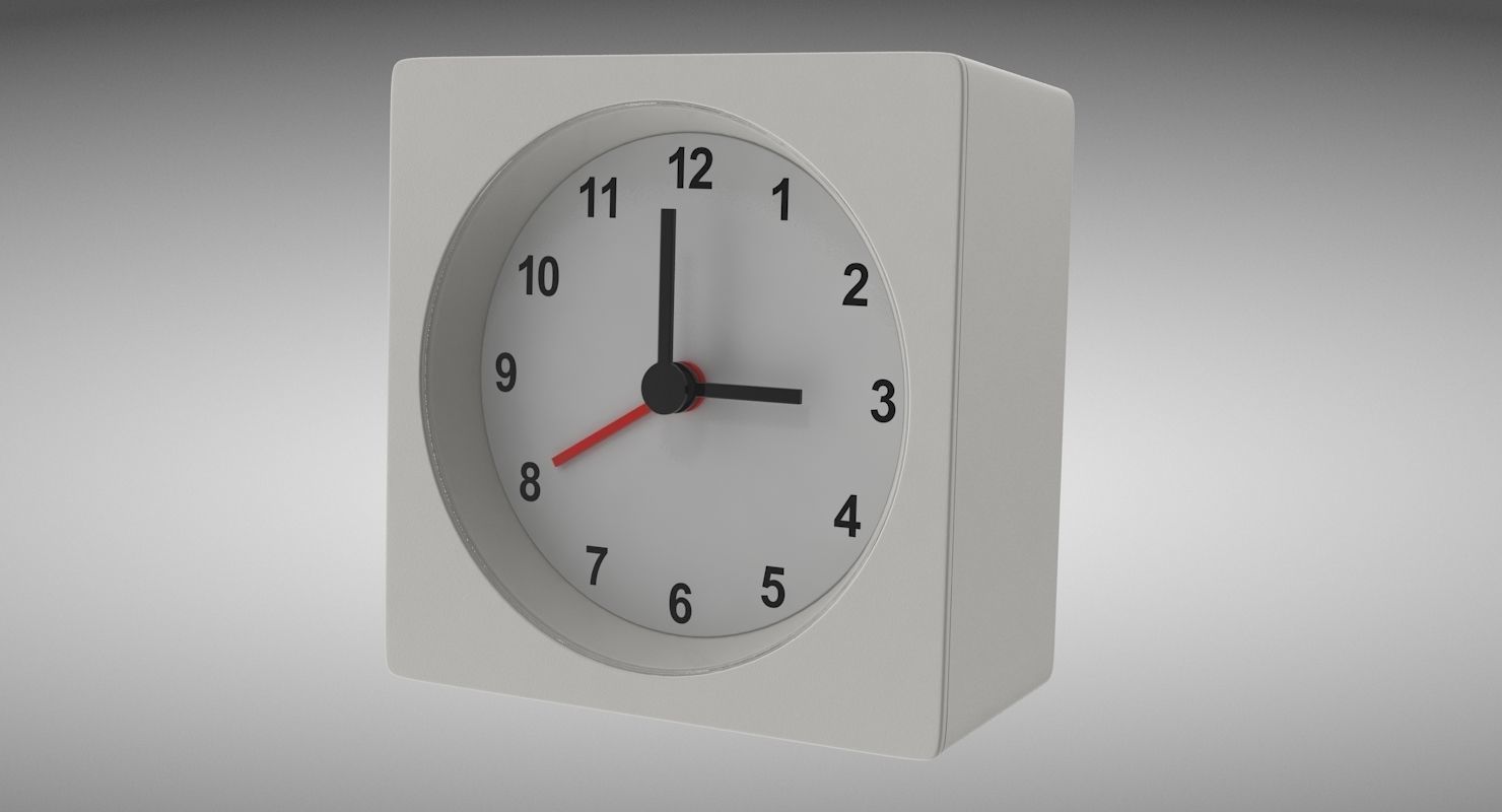 White Clock Low-poly 3D model_2