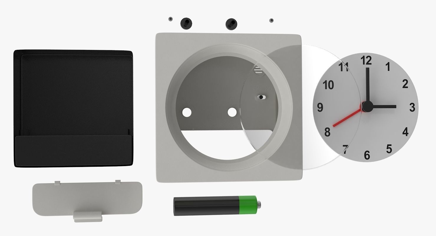 White Clock Low-poly 3D model_8