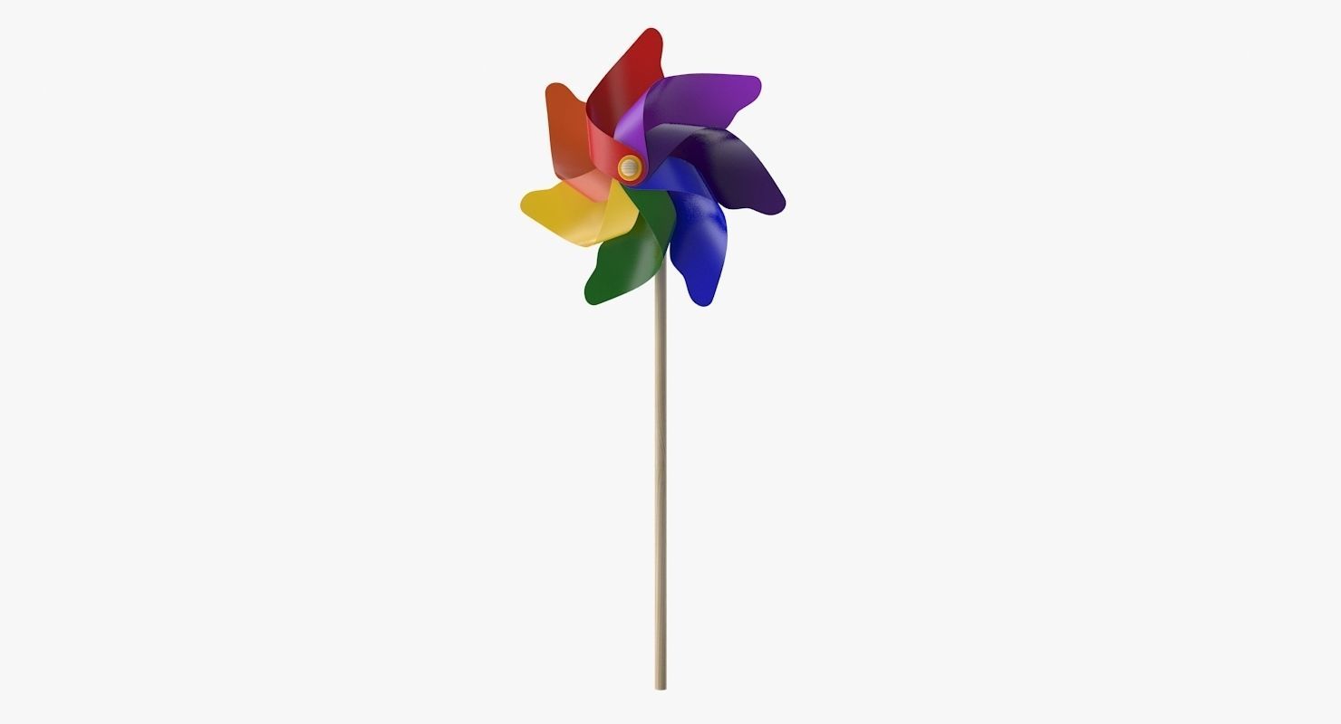 Pinwheel colorful on stick Low-poly 3D model_3