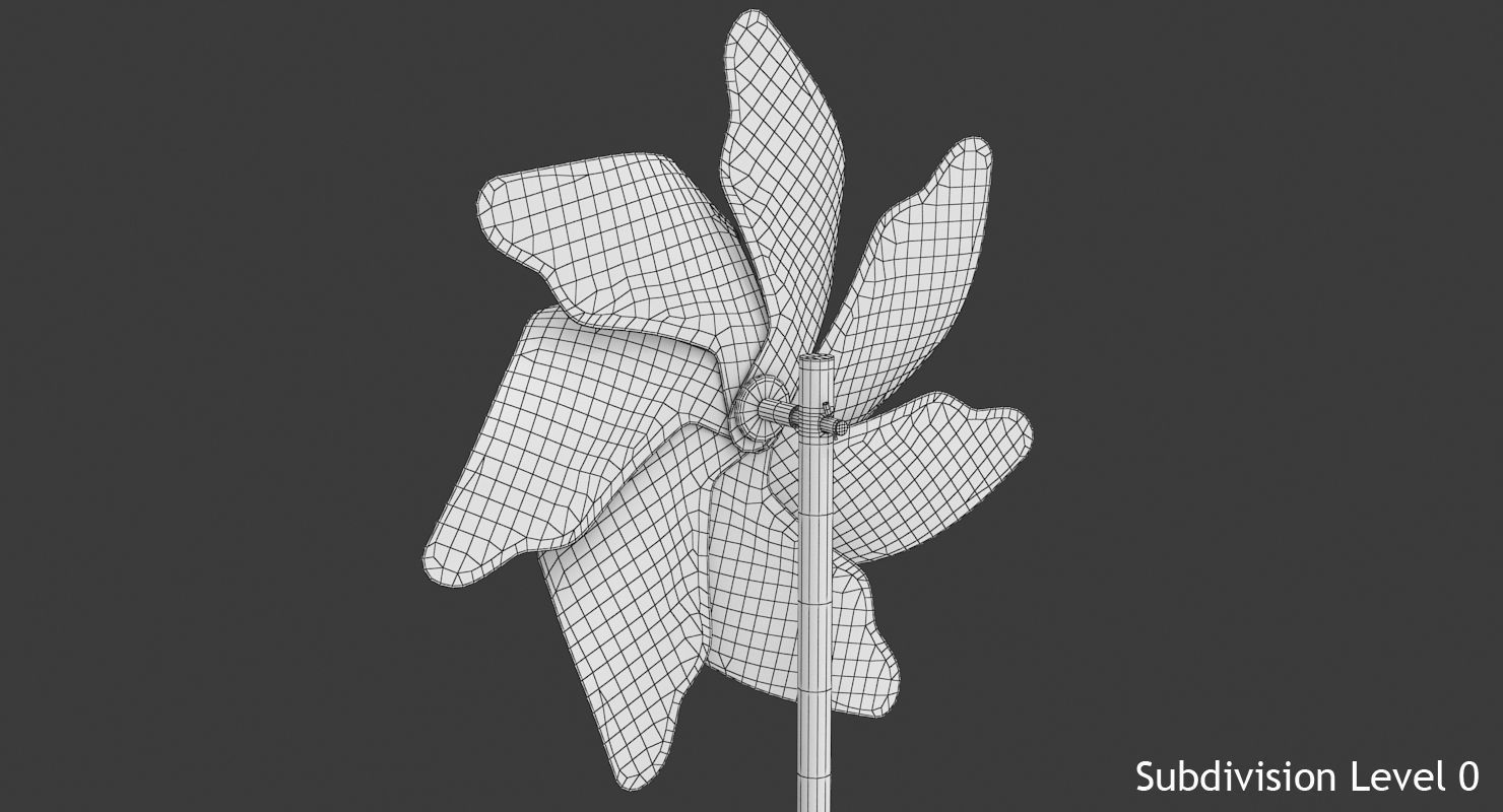 Pinwheel colorful on stick Low-poly 3D model_11