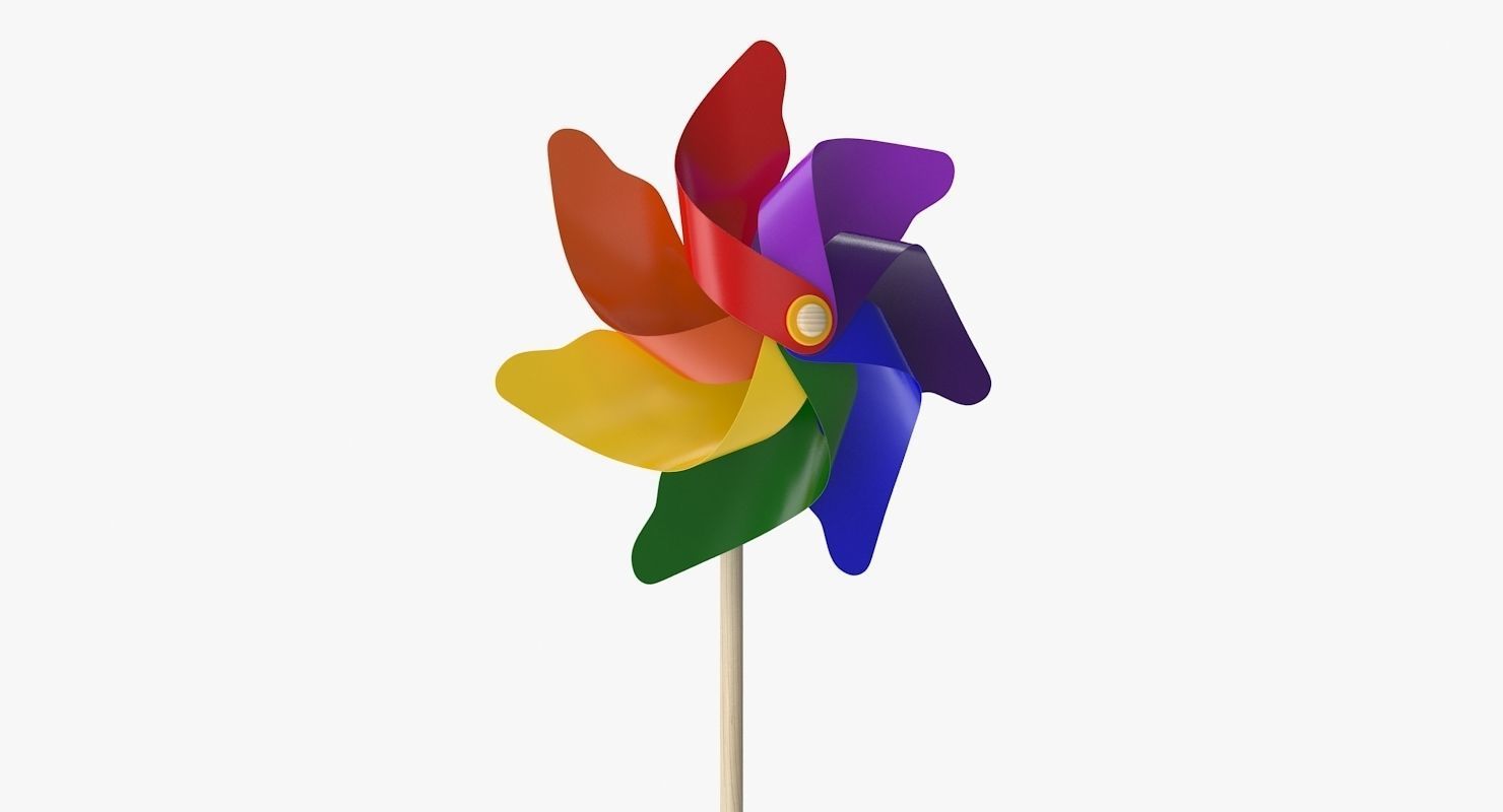 Pinwheel colorful on stick Low-poly 3D model_5