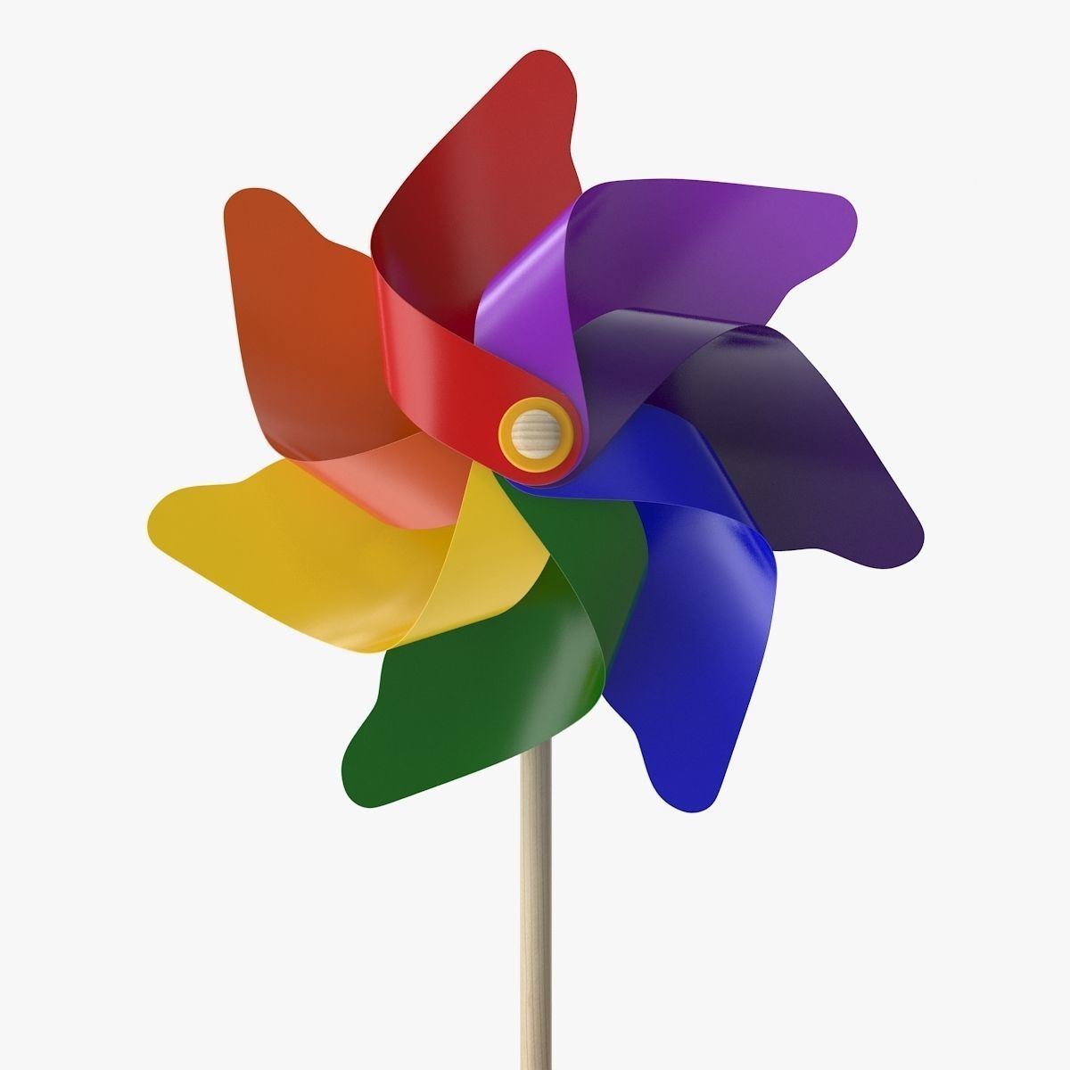 Pinwheel colorful on stick Low-poly 3D model_1