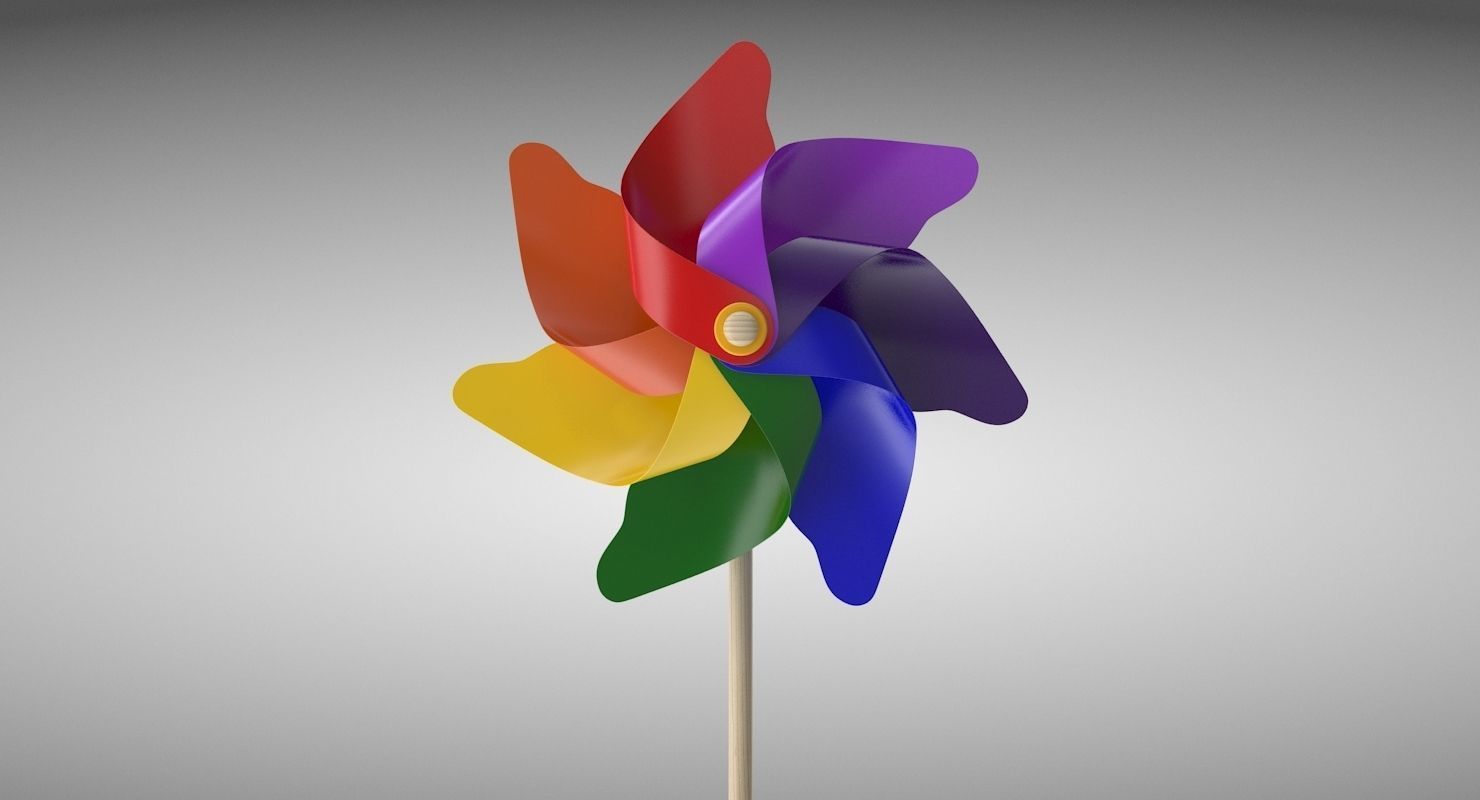 Pinwheel colorful on stick Low-poly 3D model_2