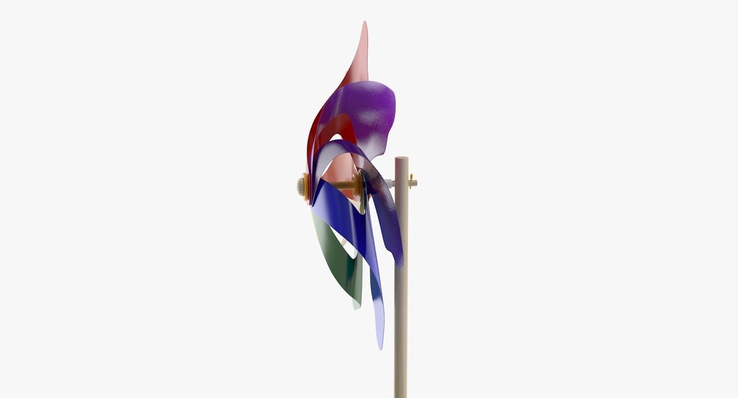 Pinwheel colorful on stick Low-poly 3D model_4