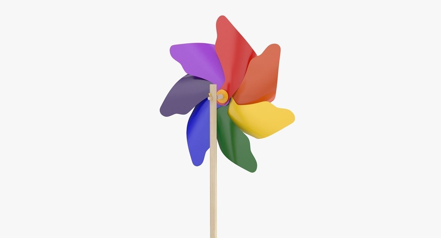 Pinwheel colorful on stick Low-poly 3D model_7