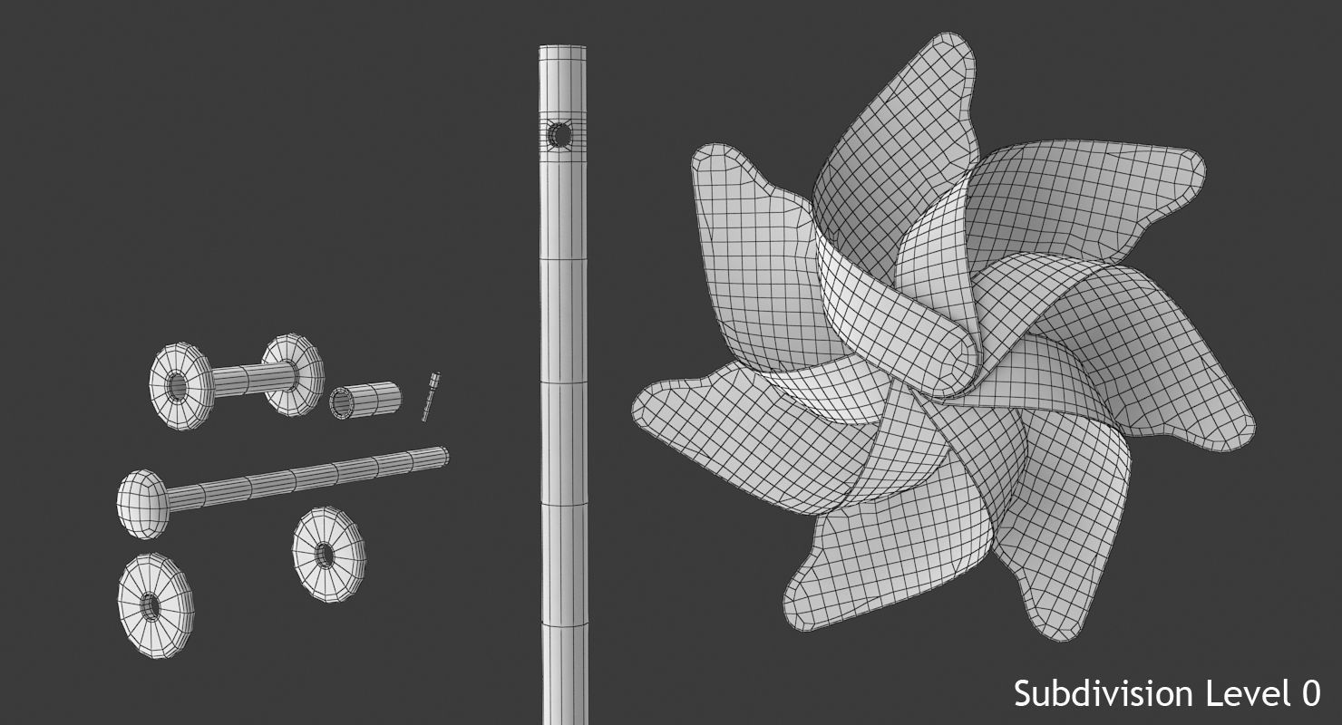 Pinwheel colorful on stick Low-poly 3D model_13