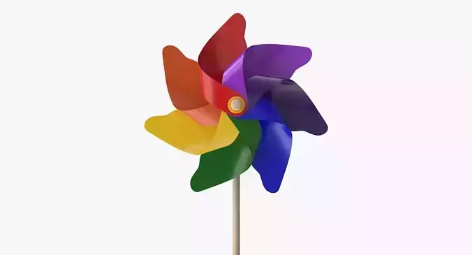 Pinwheel colorful on stick Low-poly 3D model