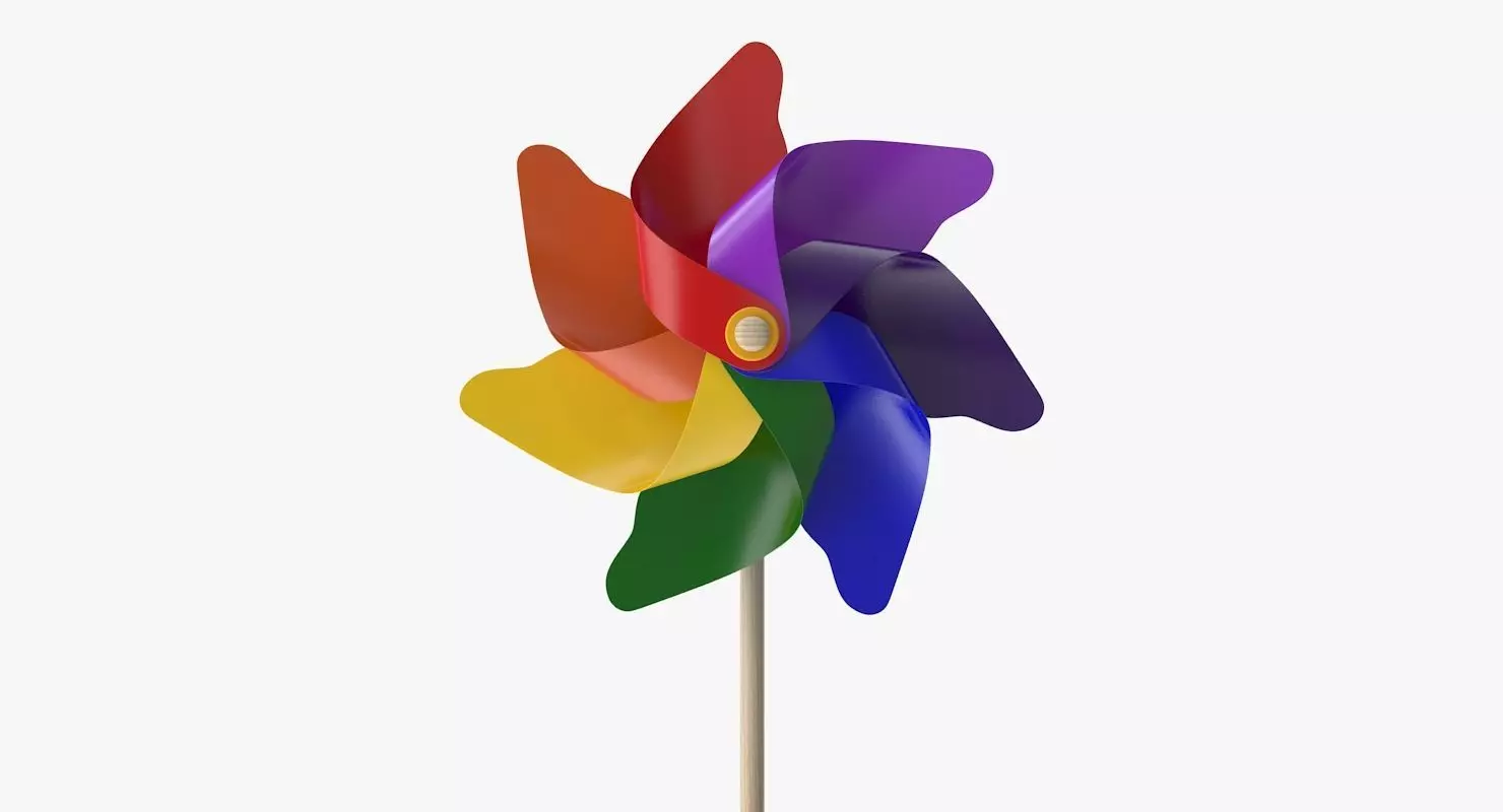 Pinwheel colorful on stick Low-poly 3D model_0