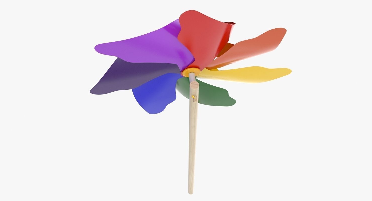 Pinwheel colorful on stick Low-poly 3D model_6