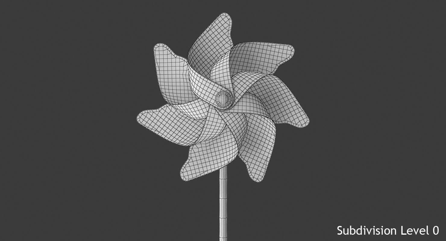 Pinwheel colorful on stick Low-poly 3D model_9