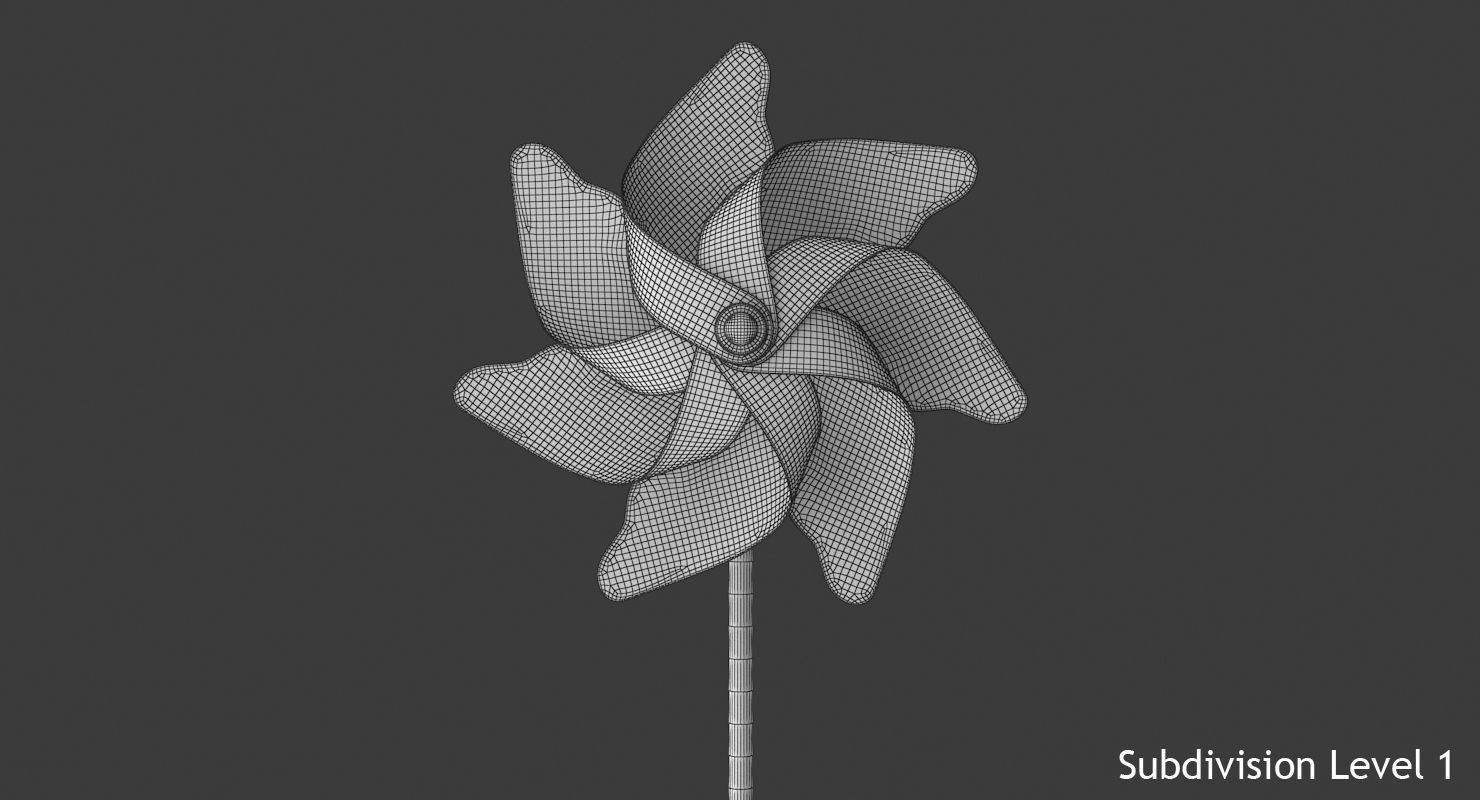Pinwheel colorful on stick Low-poly 3D model_10