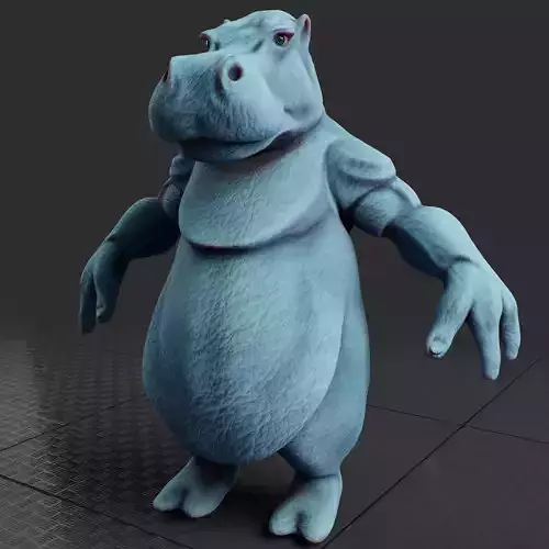 Hippo Creature Rigged Low Poly PBR 3D Model Low-poly 3D model