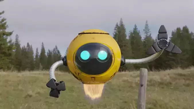 Cute flying Robot rigged with 4k textures Blender Low-poly 3D model
