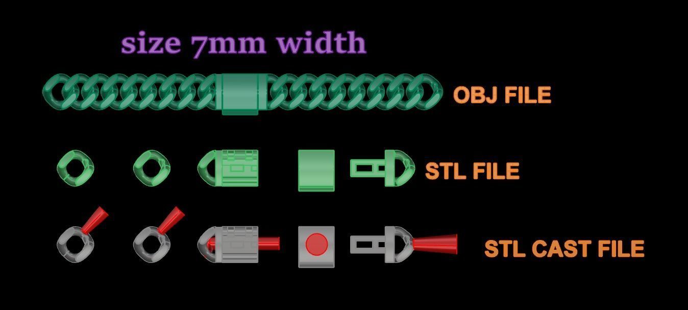 Cuban Chain Bracelet Necklace Link SIZE 7MM Width 3D print model_6