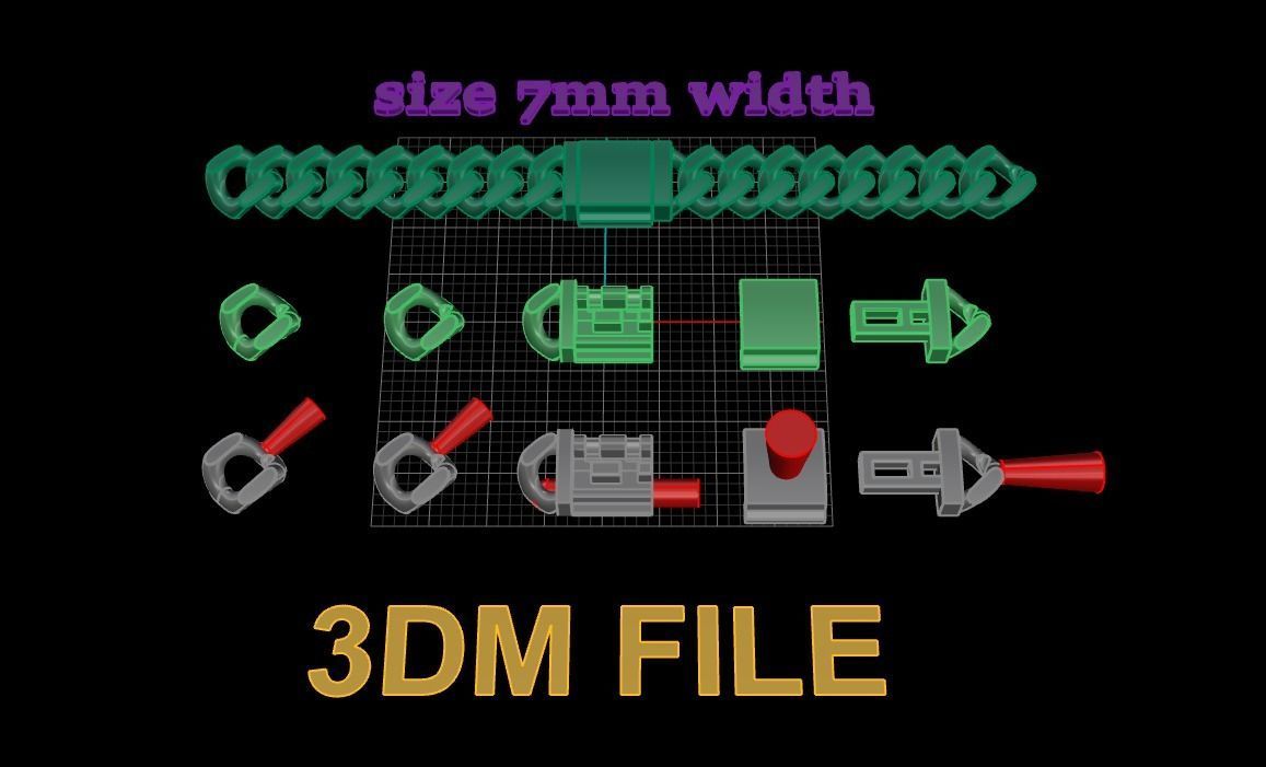 Cuban Chain Bracelet Necklace Link SIZE 7MM Width 3D print model_5
