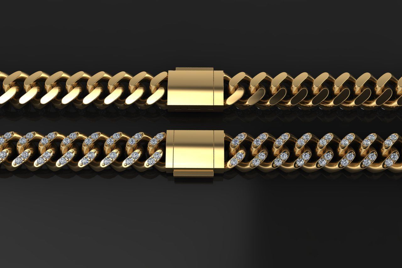 Cuban Diamond Chain Bracelet Necklace Link SIZE 7MM Width 3D print model_3